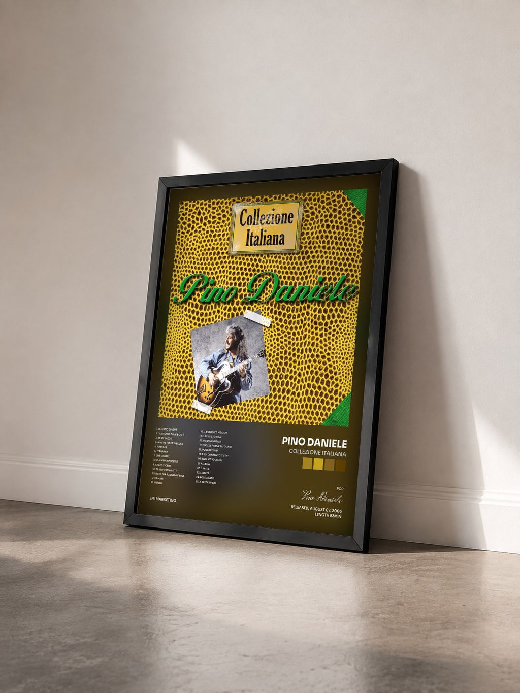 #noir Tableau de l'album Collezione Italiana de Pino Daniele vu de trois quarts, cadre noir