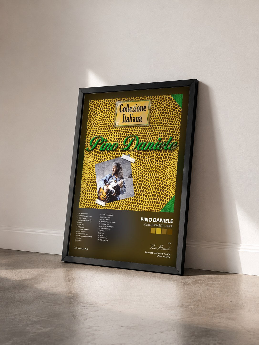 #noir Tableau de l'album Collezione Italiana de Pino Daniele vu de trois quarts, cadre noir