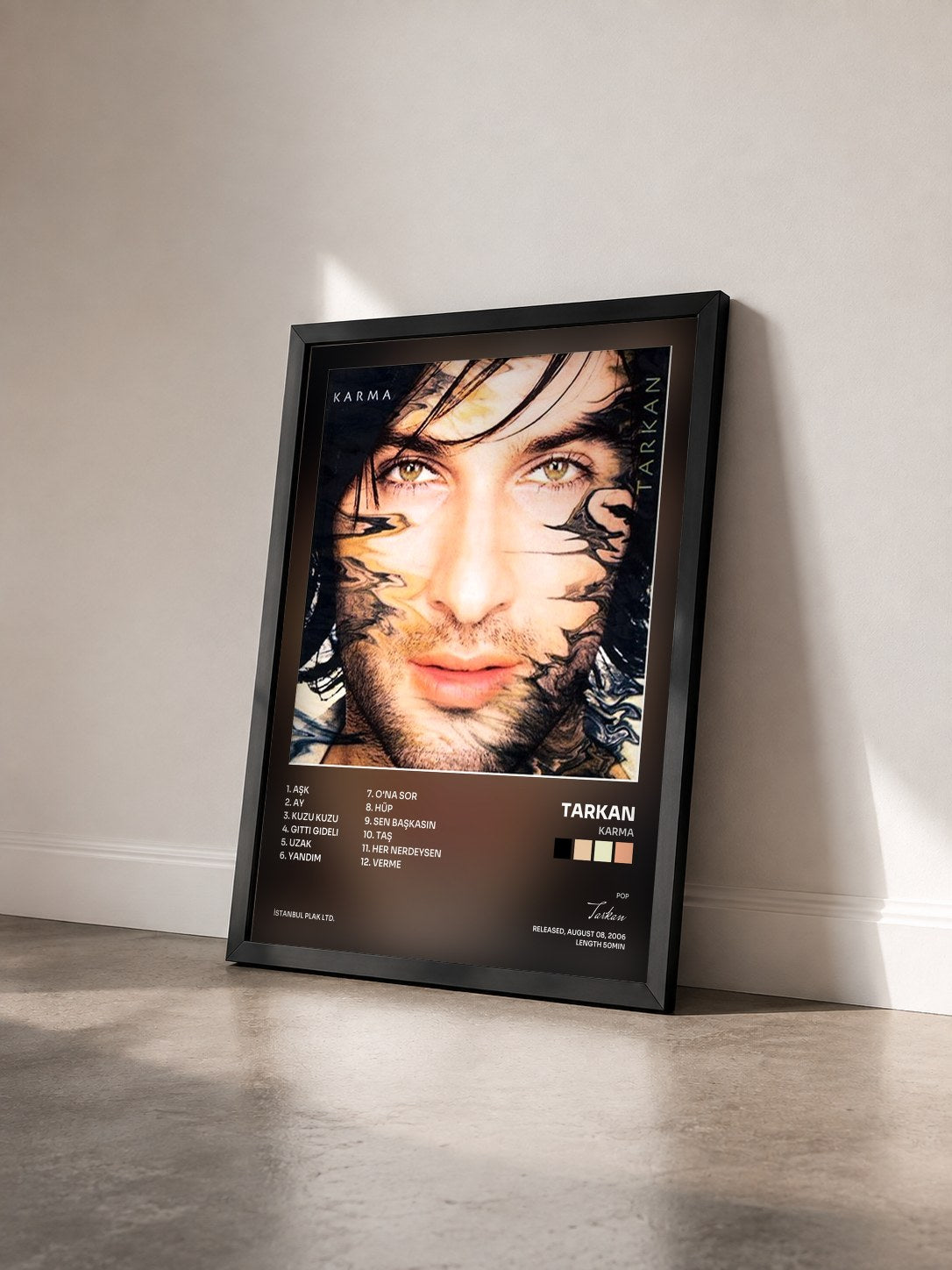 #noir Tableau de l'album Karma de Tarkan vu de trois quarts, cadre noir