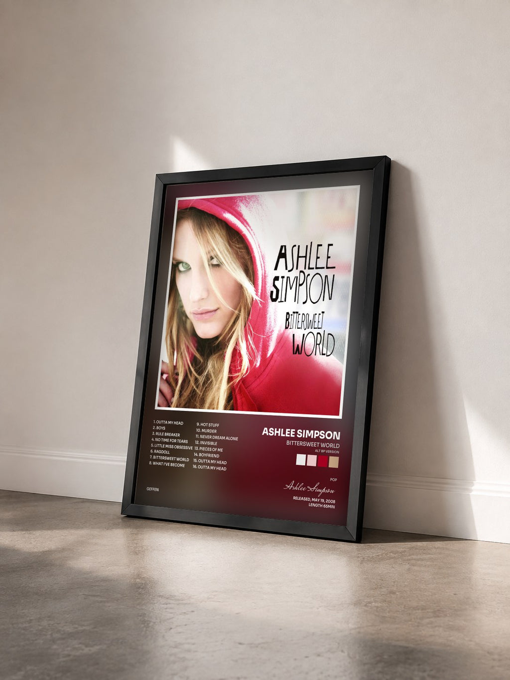 #noir Tableau de l'album Bittersweet World (ALT BP Version) de Ashlee Simpson vu de trois quarts, cadre noir