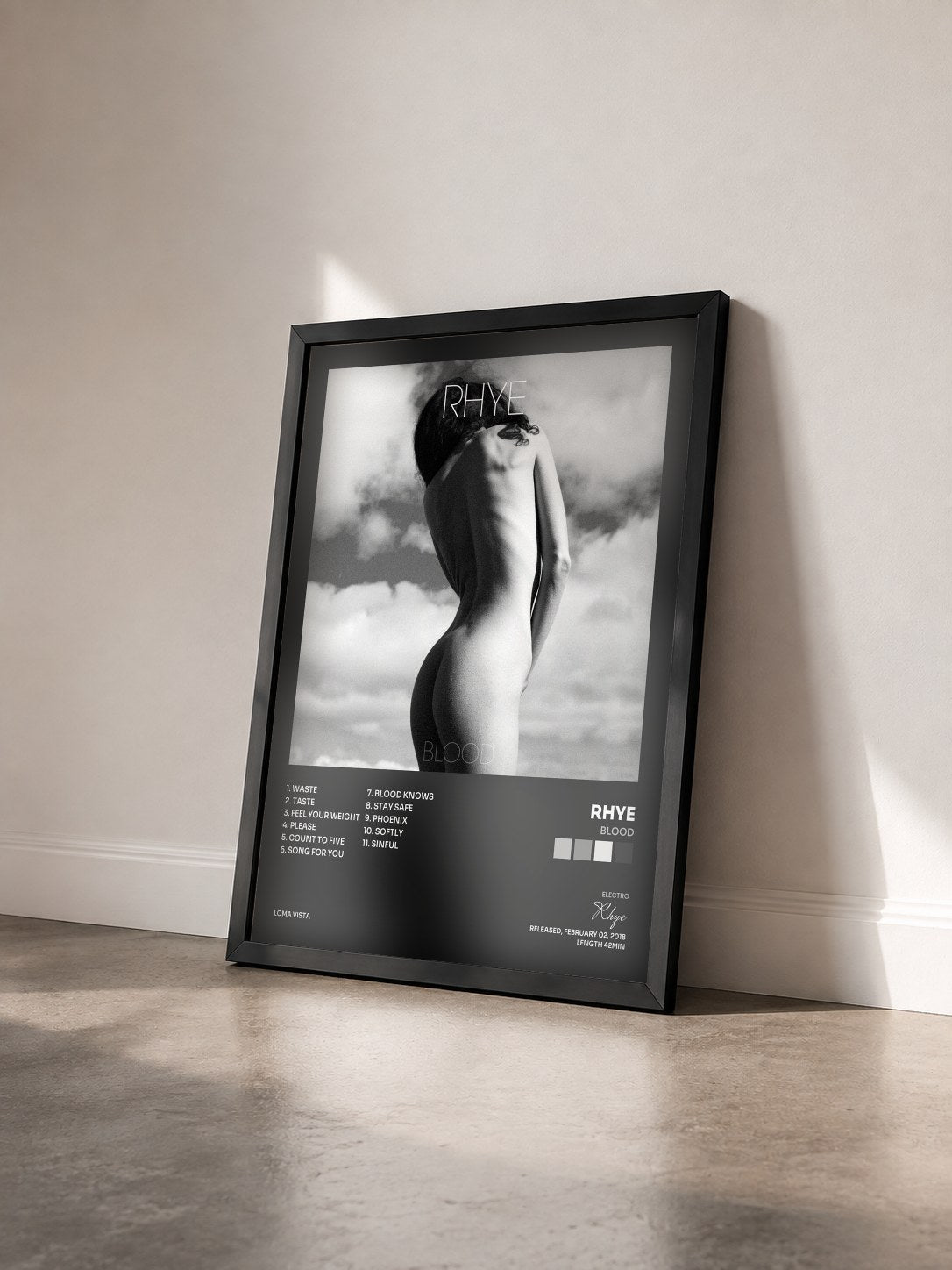 #noir Tableau de l'album Blood de Rhye vu de trois quarts, cadre noir