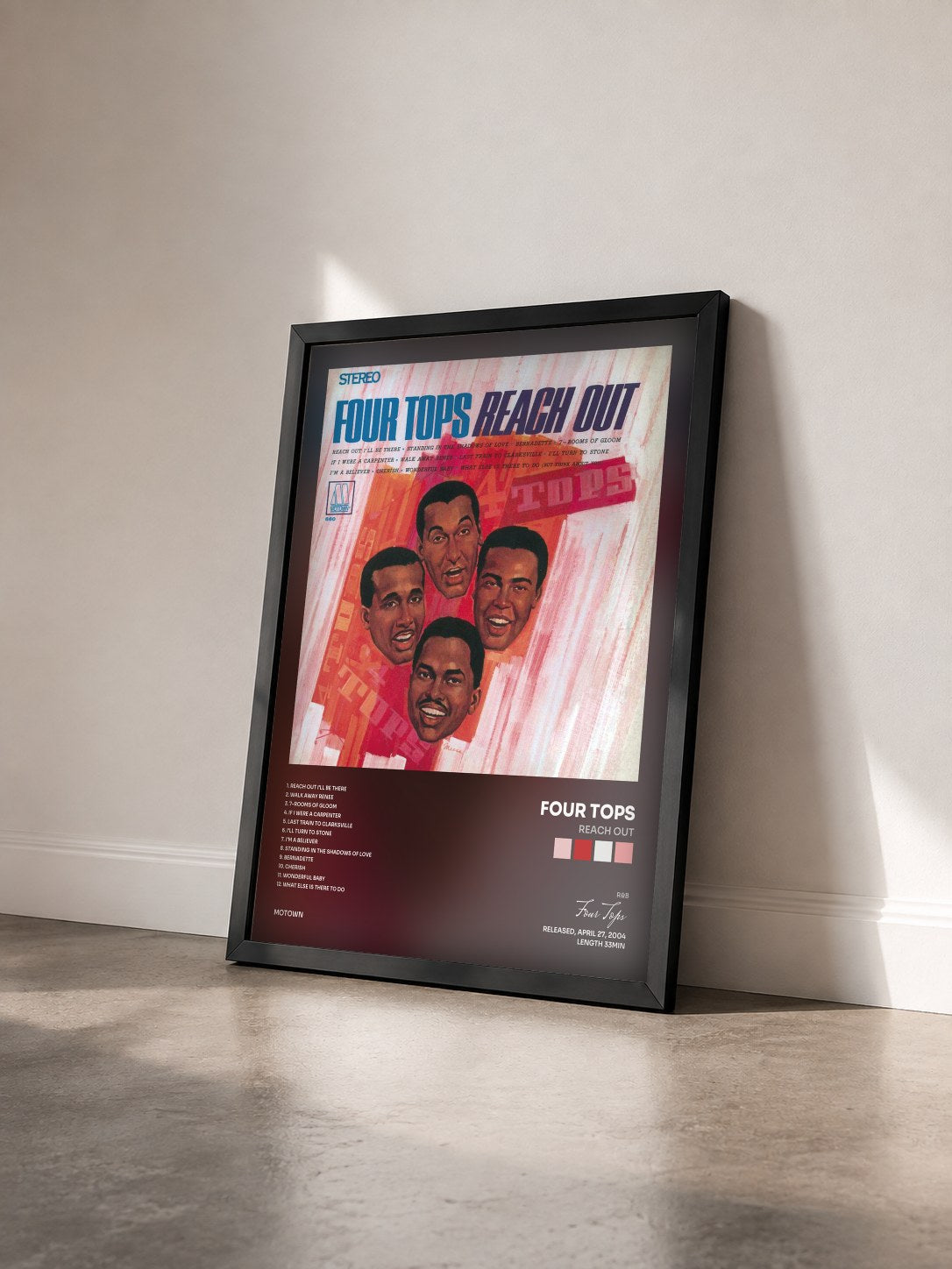 #noir Tableau de l'album Reach Out de Four Tops vu de trois quarts, cadre noir