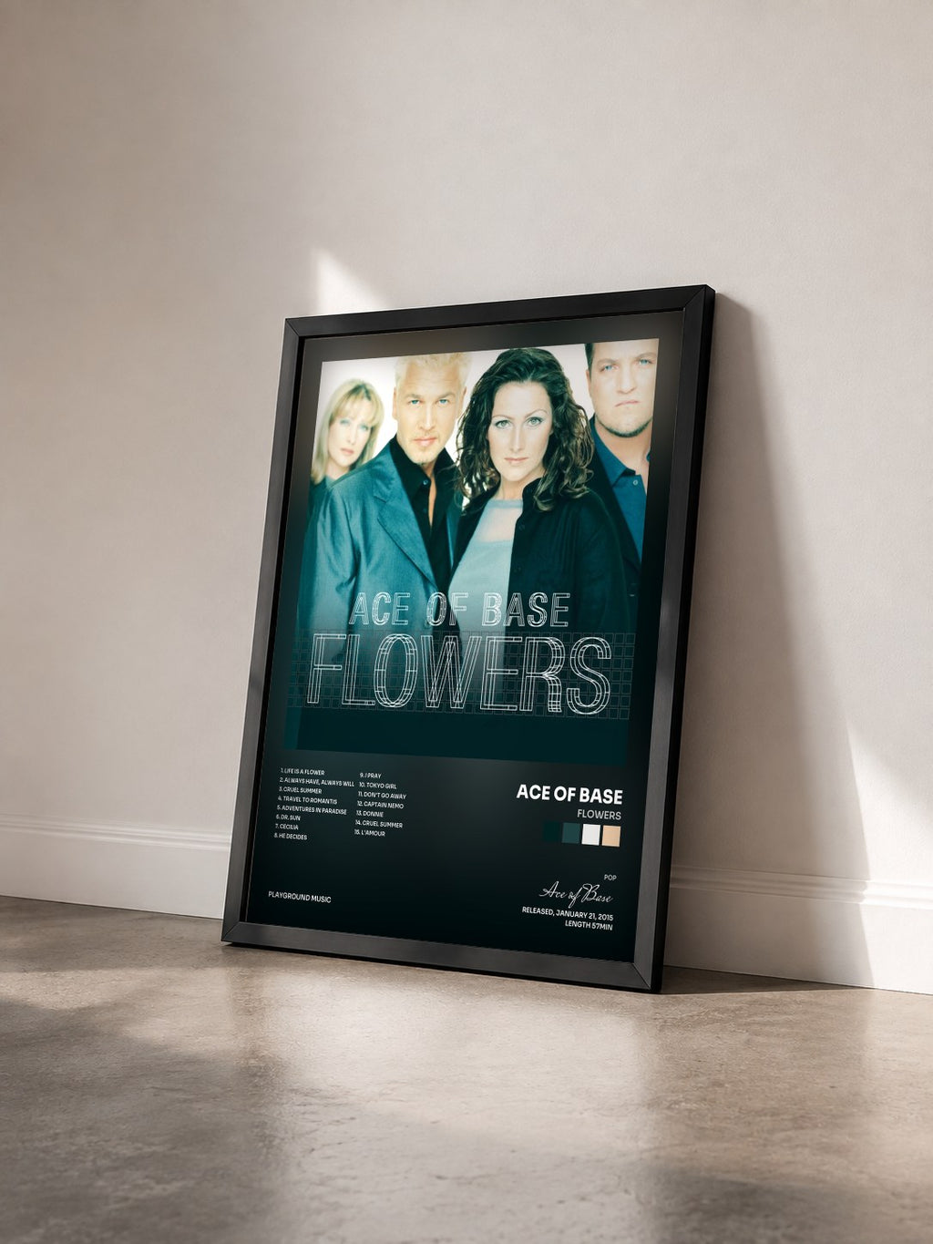 #noir Tableau de l'album Flowers de Ace of Base vu de trois quarts, cadre noir