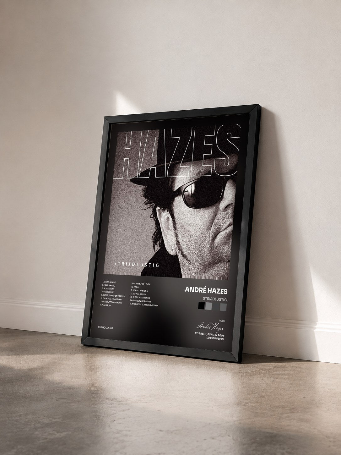 #noir Tableau de l'album Strijdlustig de André Hazes vu de trois quarts, cadre noir