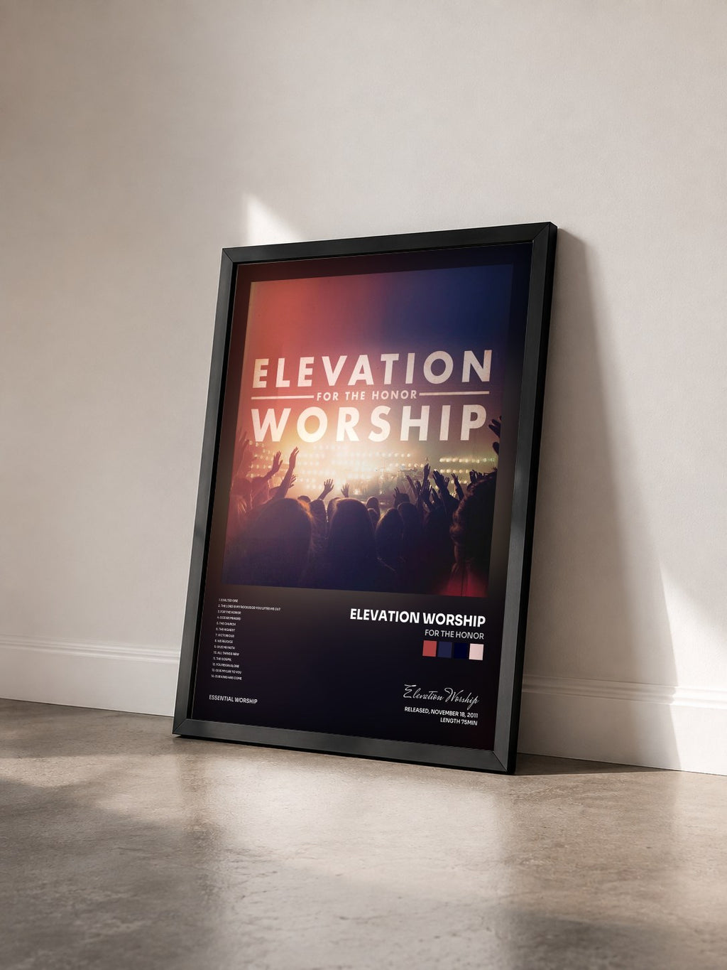 #noir Tableau de l'album For The Honor de Elevation Worship vu de trois quarts, cadre noir