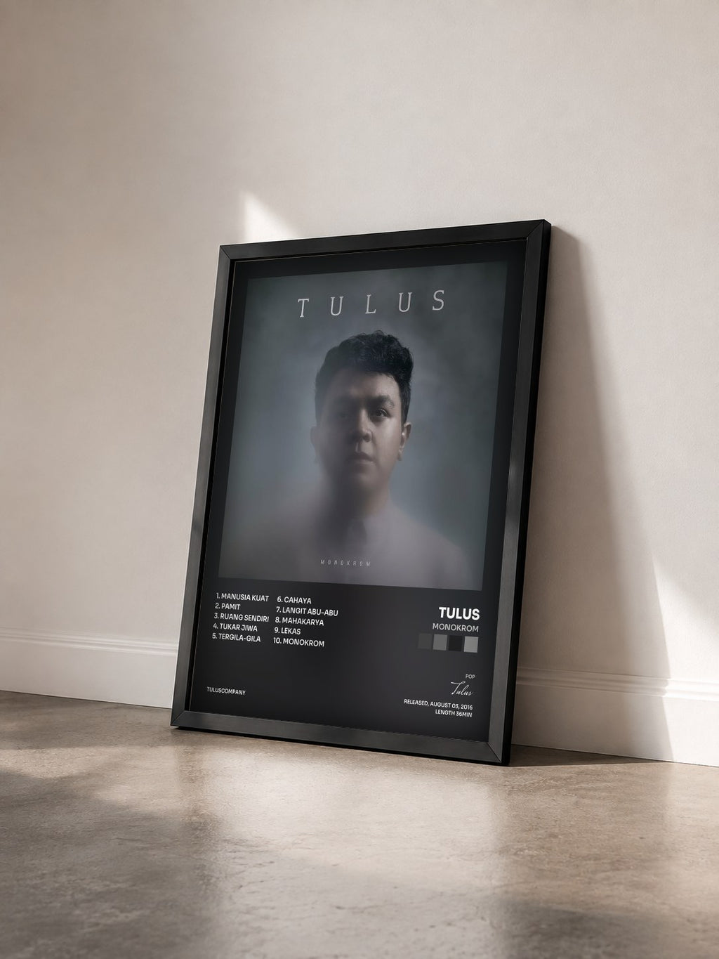 #noir Tableau de l'album Monokrom de Tulus vu de trois quarts, cadre noir
