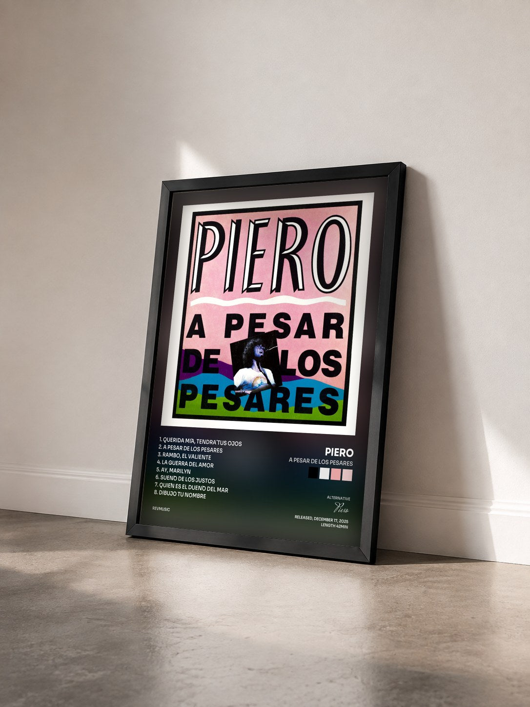 #noir Tableau de l'album A Pesar de los Pesares de Piero vu de trois quarts, cadre noir