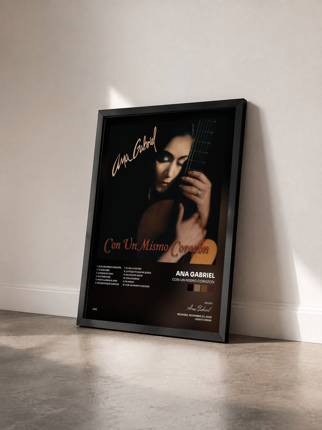 #noir Tableau de l'album Con Un Mismo Corazon de Ana Gabriel vu de trois quarts, cadre noir
