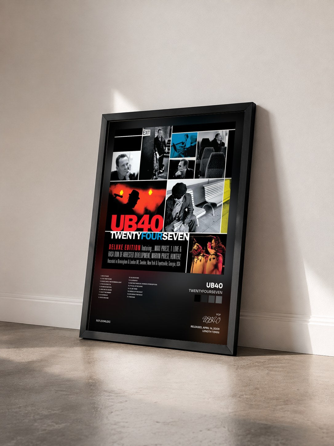 #noir Tableau de l'album TwentyFourSeven de UB40 vu de trois quarts, cadre noir