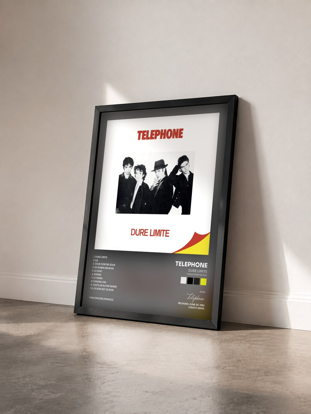 #noir Tableau de l'album Dure limite (Remasterisé en 2015) de Telephone vu de trois quarts, cadre noir