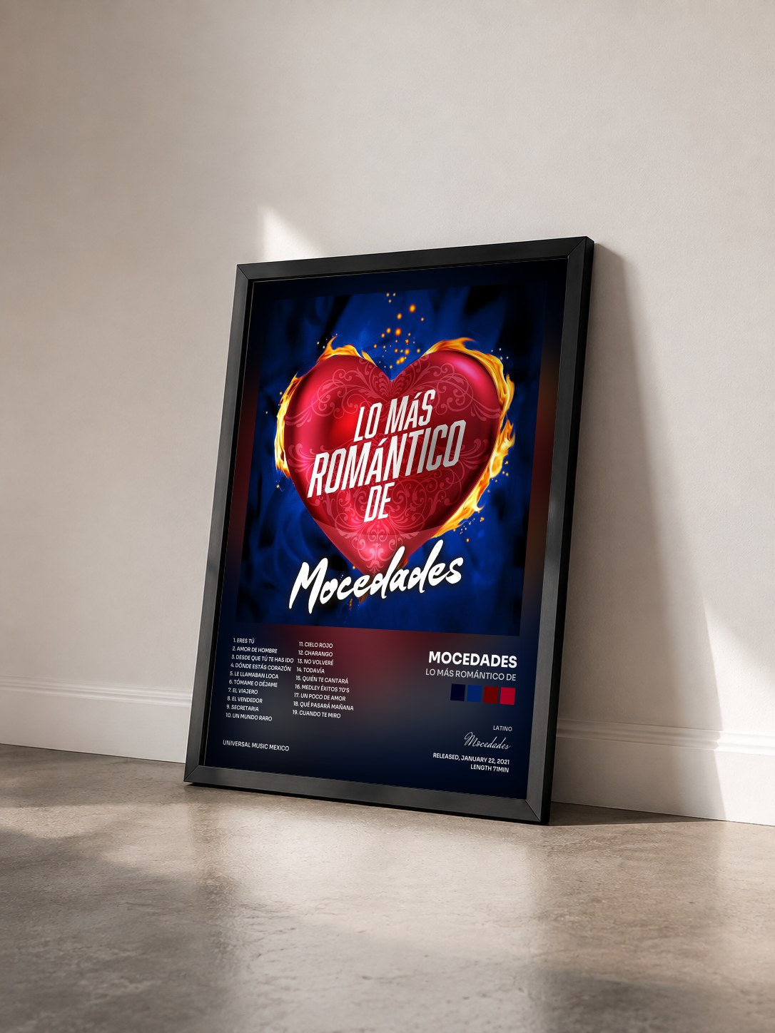 #noir Tableau de l'album Lo Más Romántico De de Mocedades vu de trois quarts, cadre noir