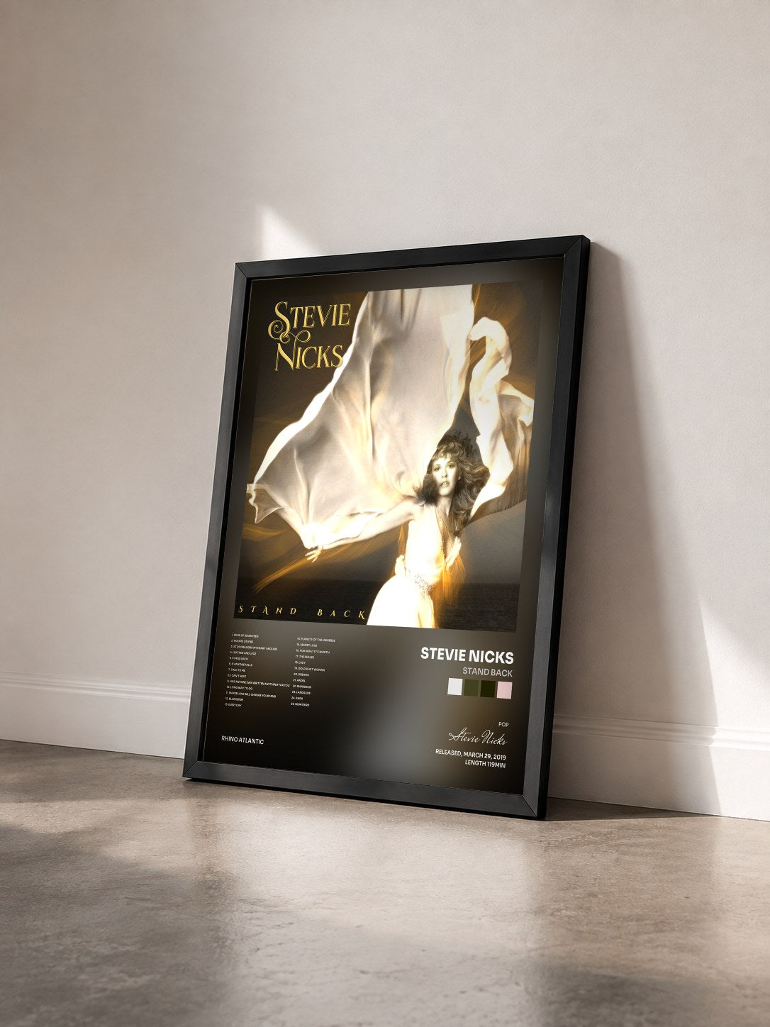 #noir Tableau de l'album Stand Back de Stevie Nicks vu de trois quarts, cadre noir