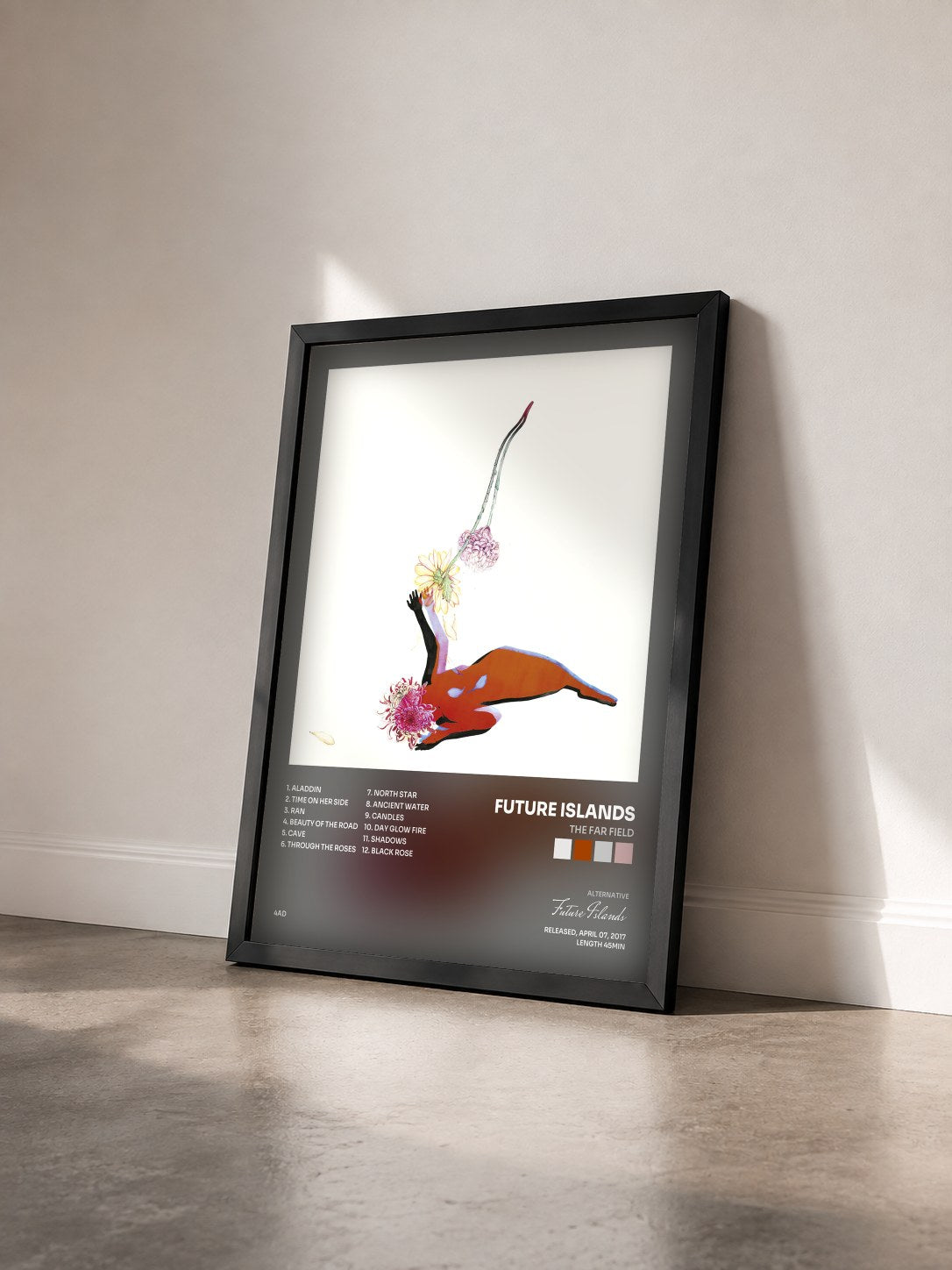 #noir Tableau de l'album The Far Field de Future Islands vu de trois quarts, cadre noir
