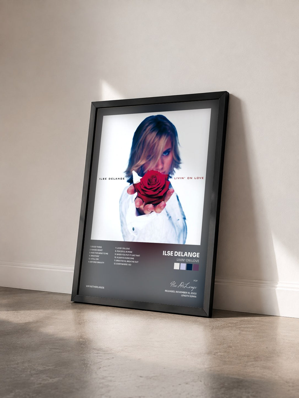 #noir Tableau de l'album Livin' On Love de Ilse DeLange vu de trois quarts, cadre noir