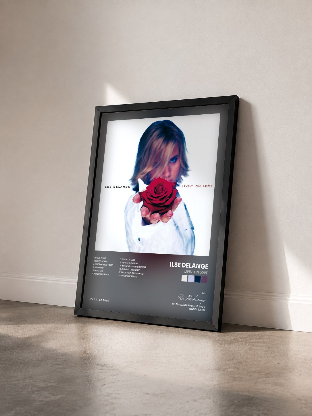 #noir Tableau de l'album Livin' On Love de Ilse DeLange vu de trois quarts, cadre noir