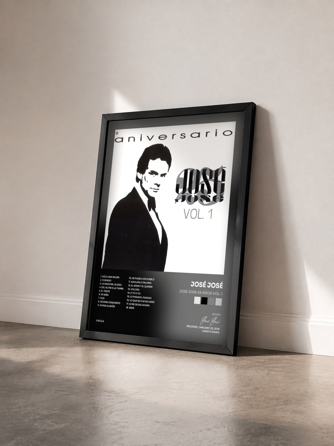 #noir Tableau de l'album Jose Jose 25 Años Vol. 1 de José José vu de trois quarts, cadre noir