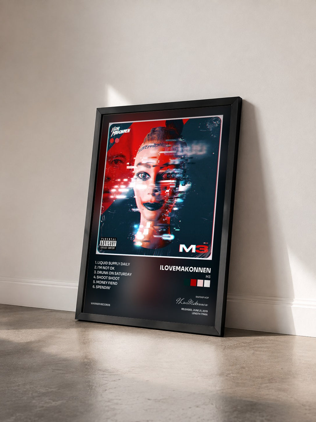 #noir Tableau de l'album M3 de ILoveMakonnen vu de trois quarts, cadre noir