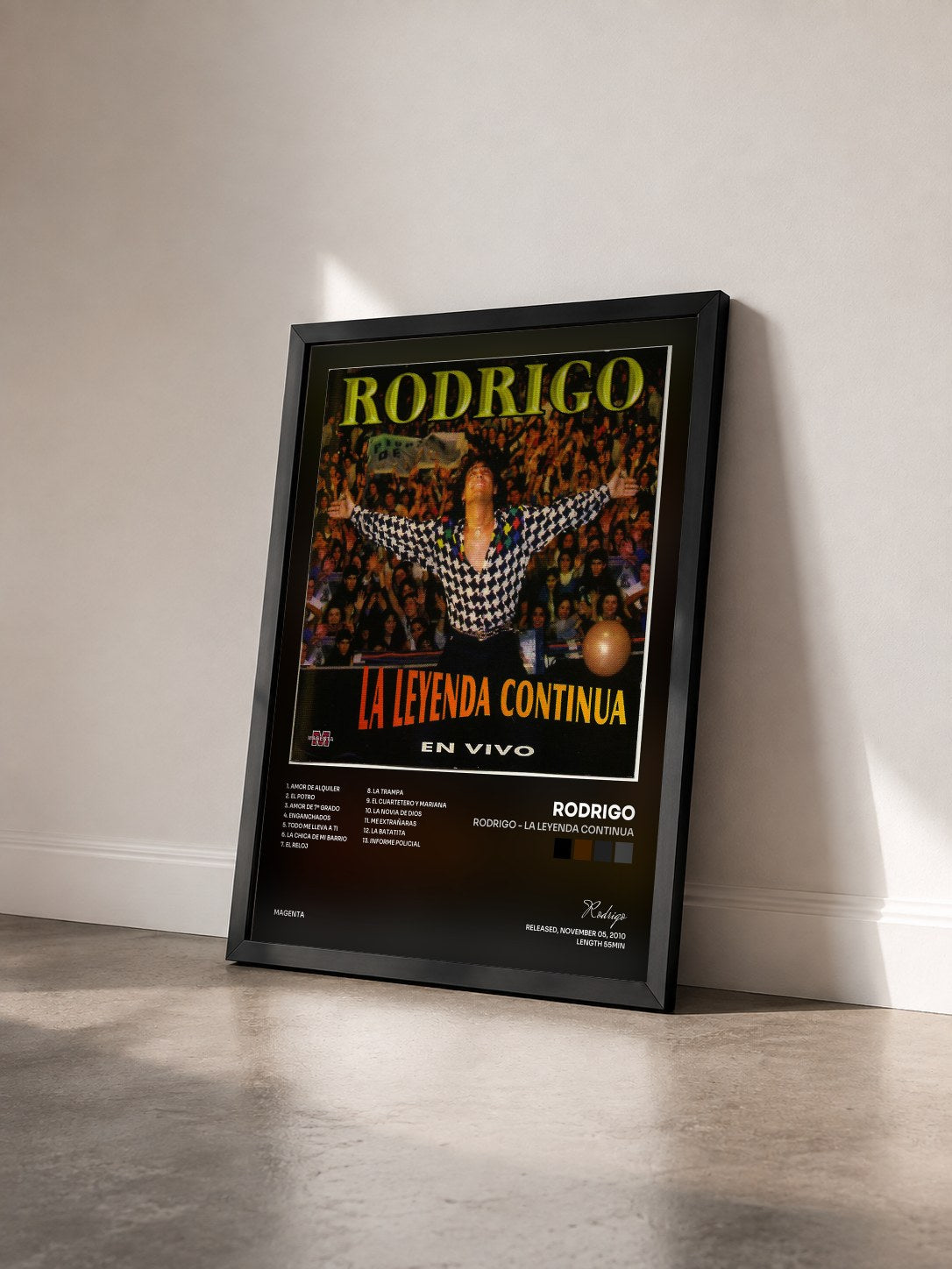 #noir Tableau de l'album Rodrigo - La leyenda continua de Rodrigo vu de trois quarts, cadre noir