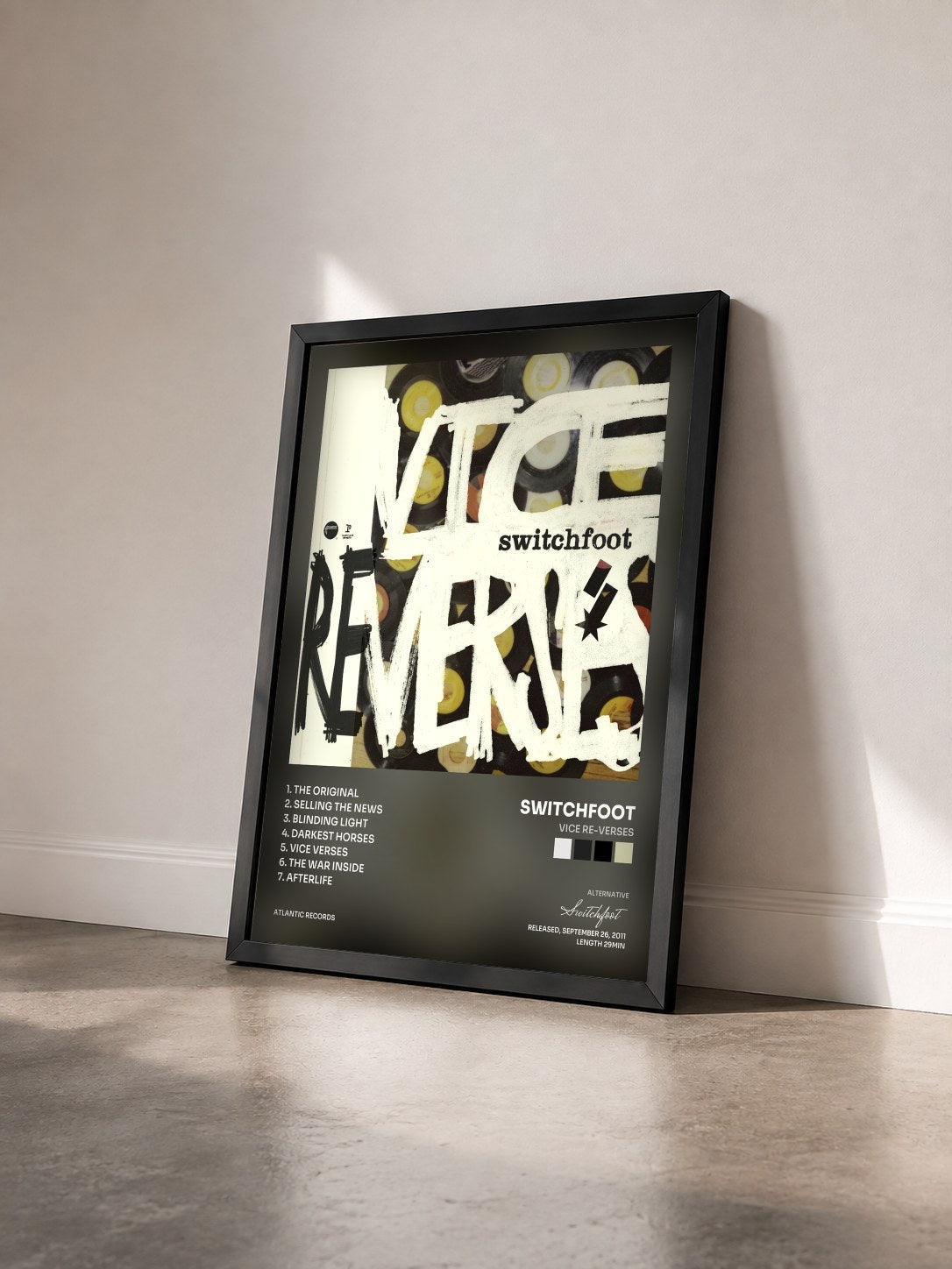 #noir Tableau de l'album Vice Re-Verses de Switchfoot vu de trois quarts, cadre noir