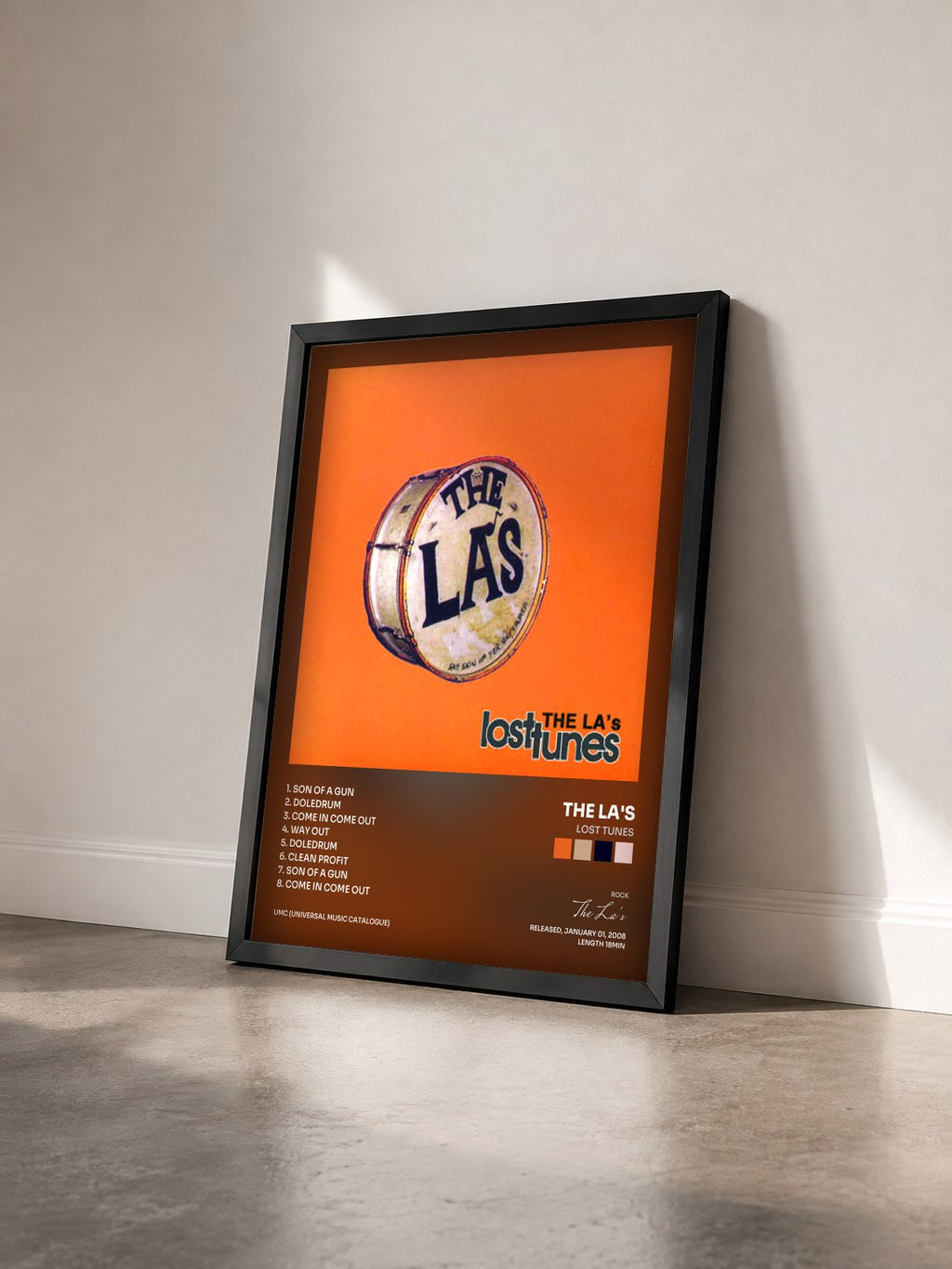 #noir Tableau de l'album Lost Tunes de The La's vu de trois quarts, cadre noir