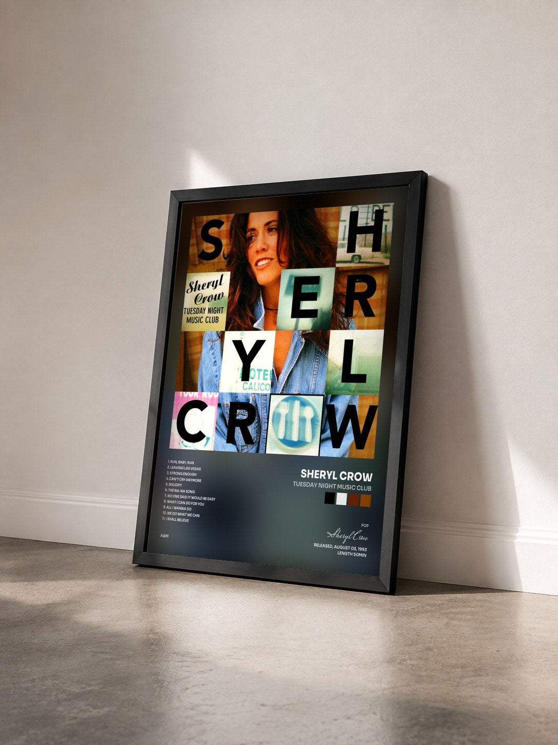 #noir Tableau de l'album Tuesday Night Music Club de Sheryl Crow vu de trois quarts, cadre noir