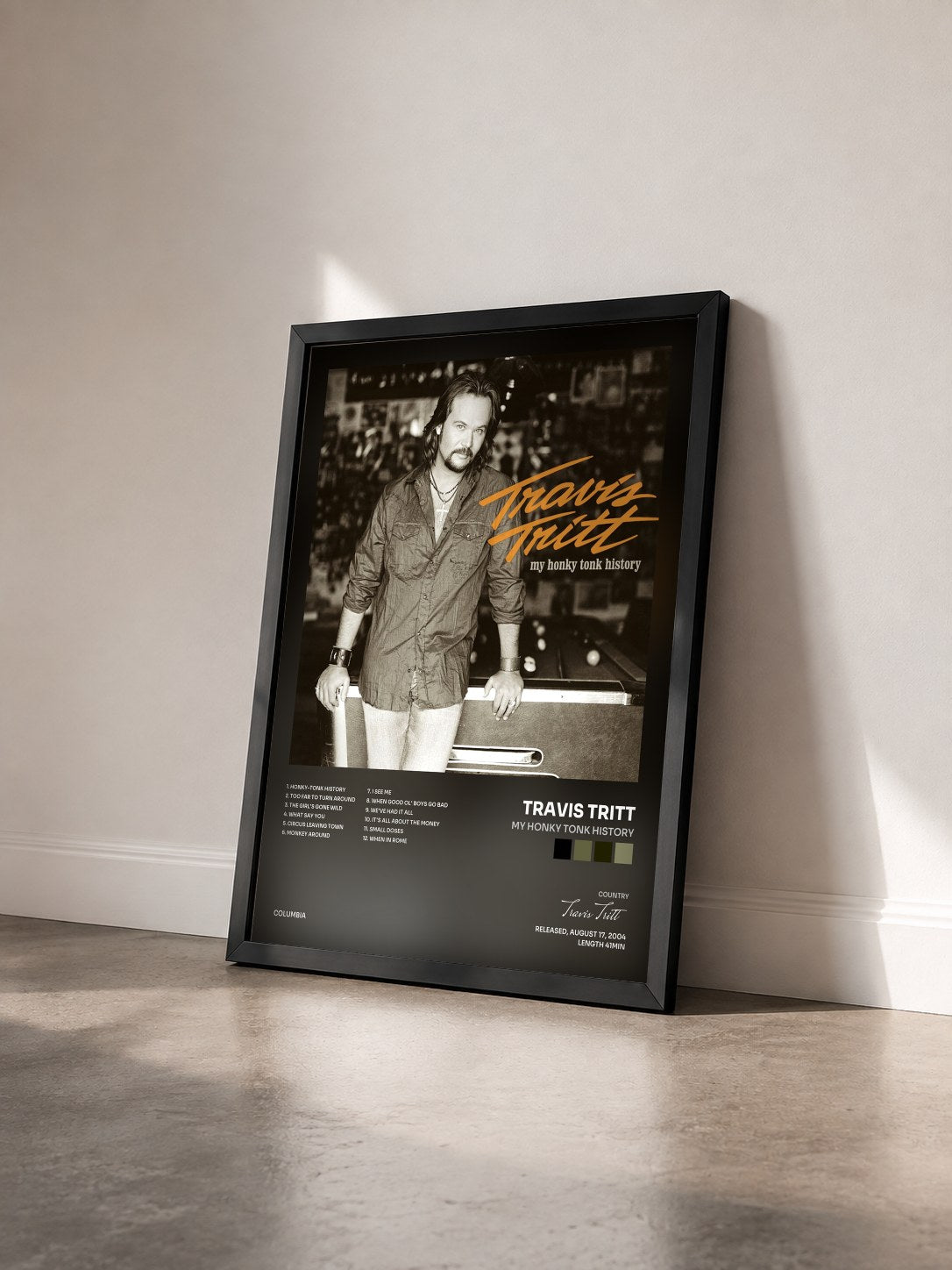 #noir Tableau de l'album My Honky Tonk History de Travis Tritt vu de trois quarts, cadre noir
