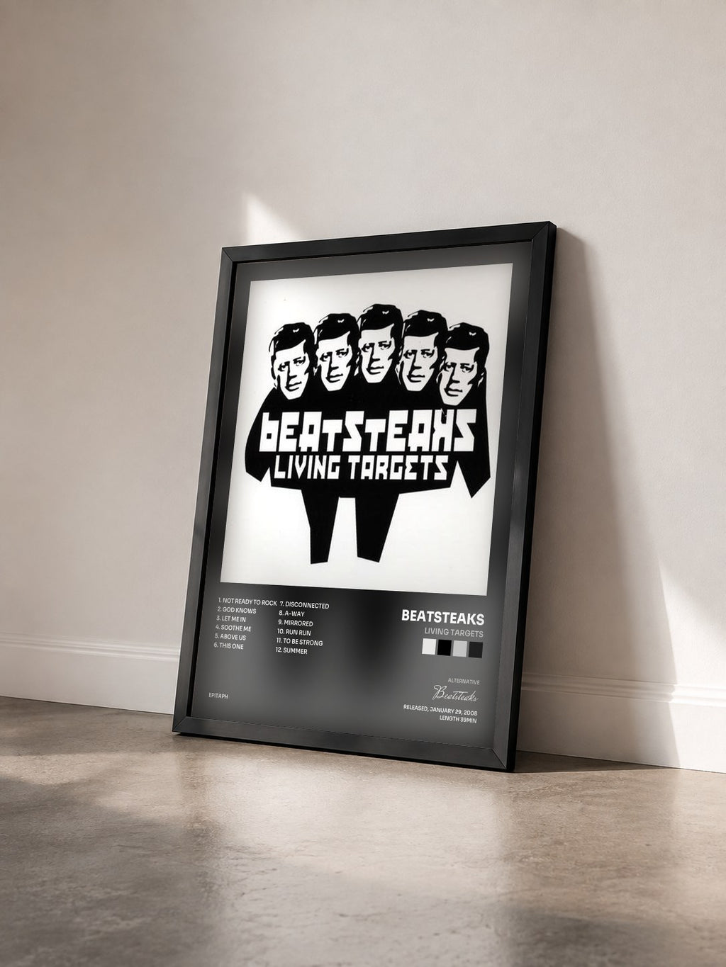 #noir Tableau de l'album Living Targets de Beatsteaks vu de trois quarts, cadre noir