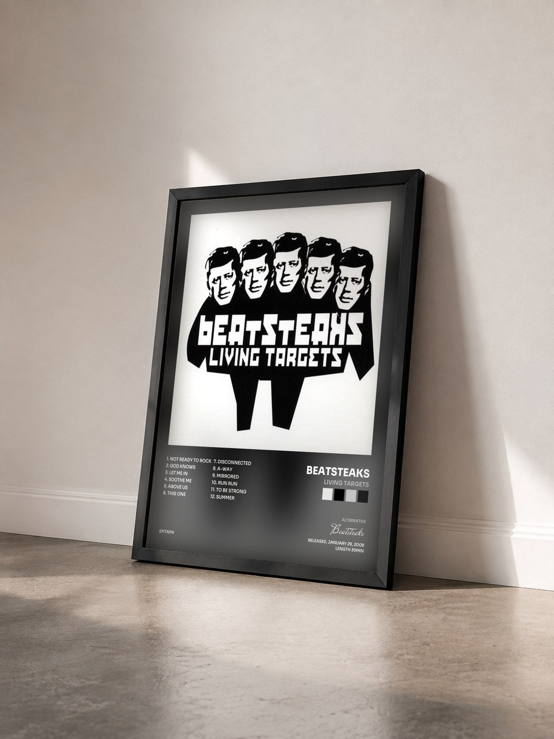 #noir Tableau de l'album Living Targets de Beatsteaks vu de trois quarts, cadre noir