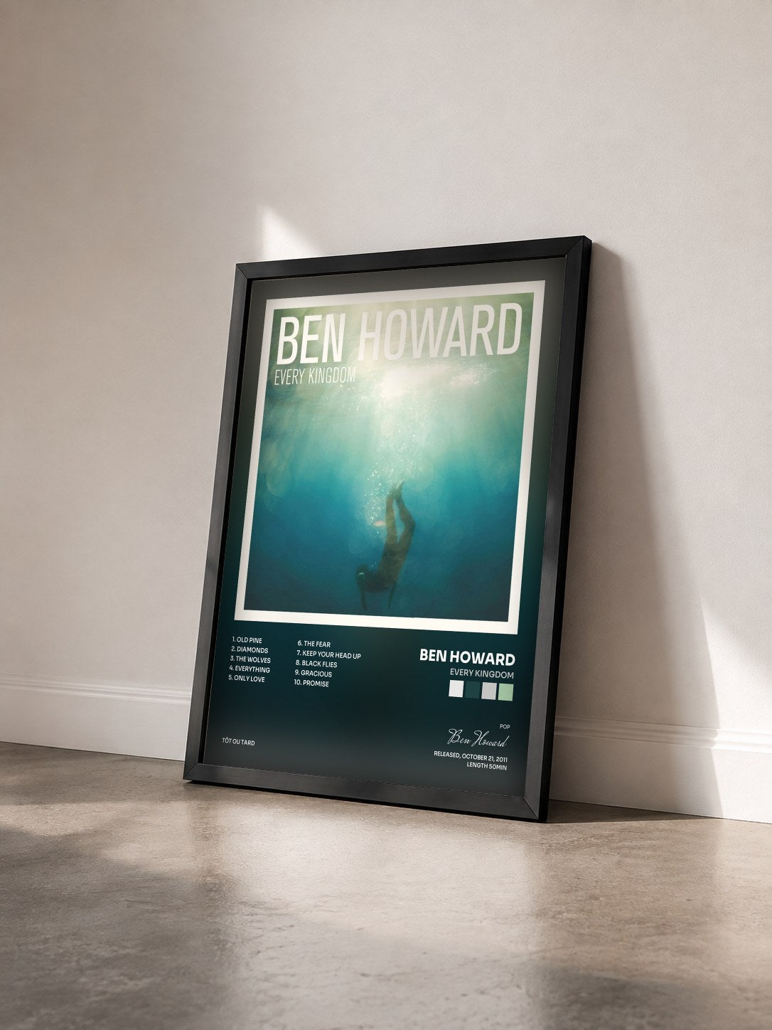 #noir Tableau de l'album Every Kingdom de Ben Howard vu de trois quarts, cadre noir