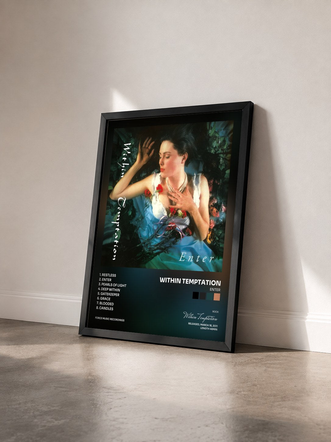 #noir Tableau de l'album Enter de Within Temptation vu de trois quarts, cadre noir