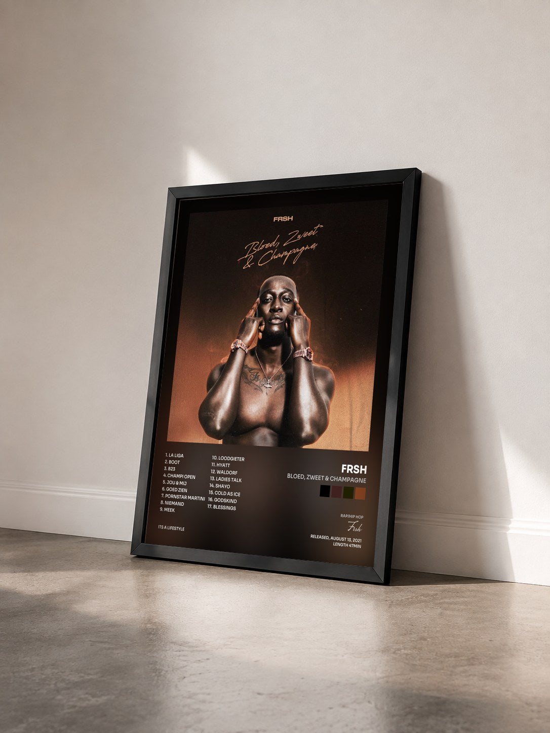 #noir Tableau de l'album Bloed, Zweet & Champagne de Frsh vu de trois quarts, cadre noir