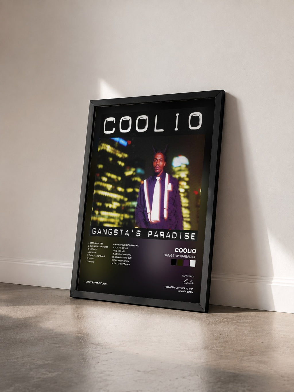 #noir Tableau de l'album Gangsta's Paradise de Coolio vu de trois quarts, cadre noir