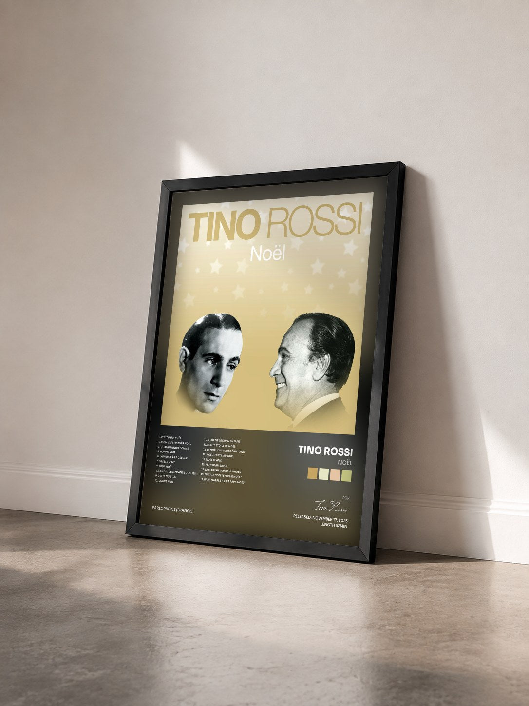 #noir Tableau de l'album Noël de Tino Rossi vu de trois quarts, cadre noir