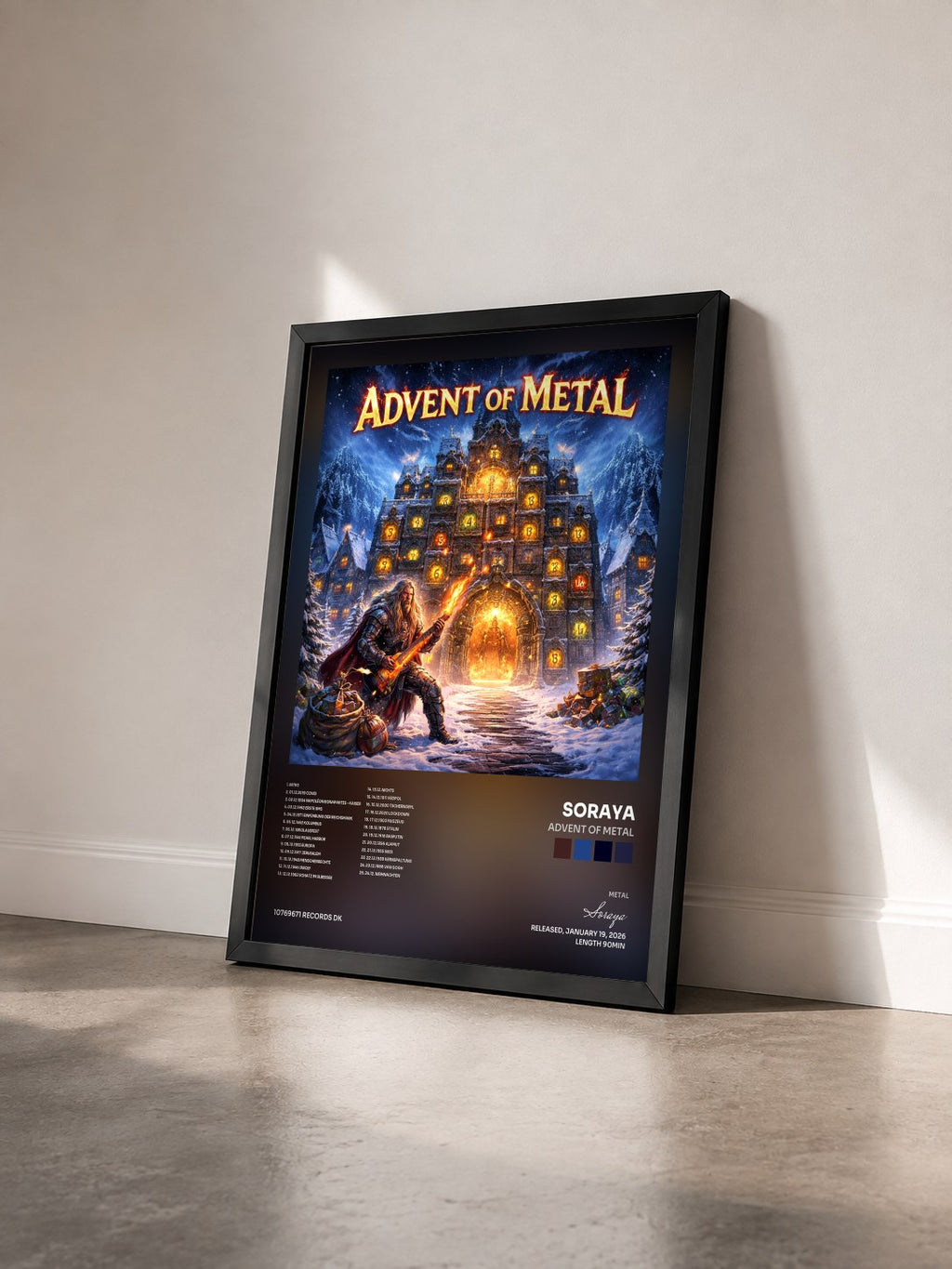 #noir Tableau de l'album Advent of Metal de Soraya vu de trois quarts, cadre noir