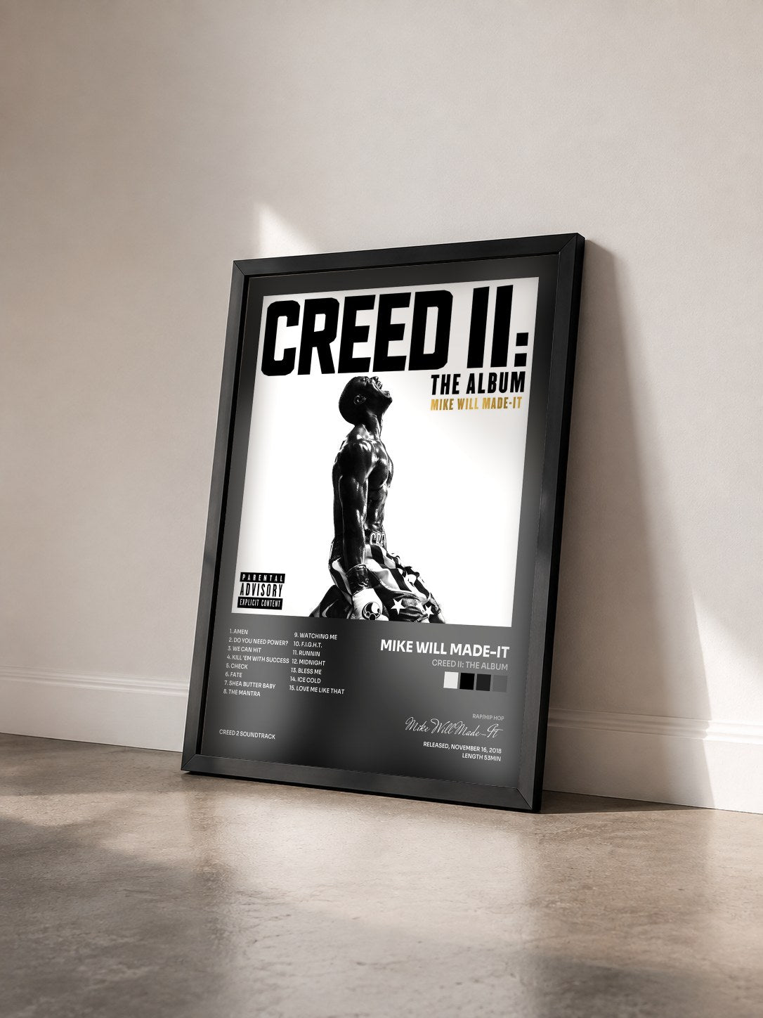 #noir Tableau de l'album Creed II: The Album de Mike Will Made-It vu de trois quarts, cadre noir