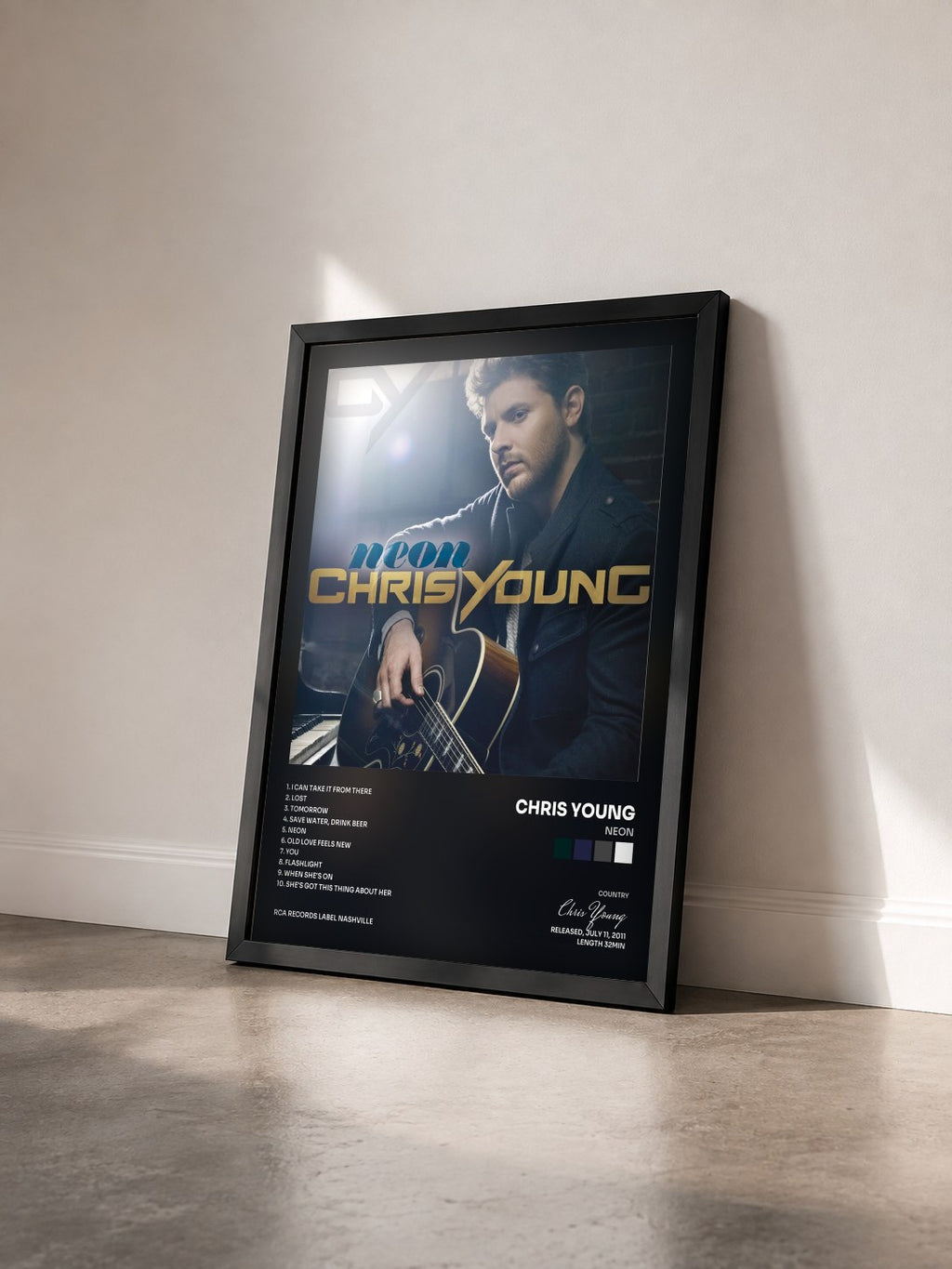 #noir Tableau de l'album Neon de Chris Young vu de trois quarts, cadre noir