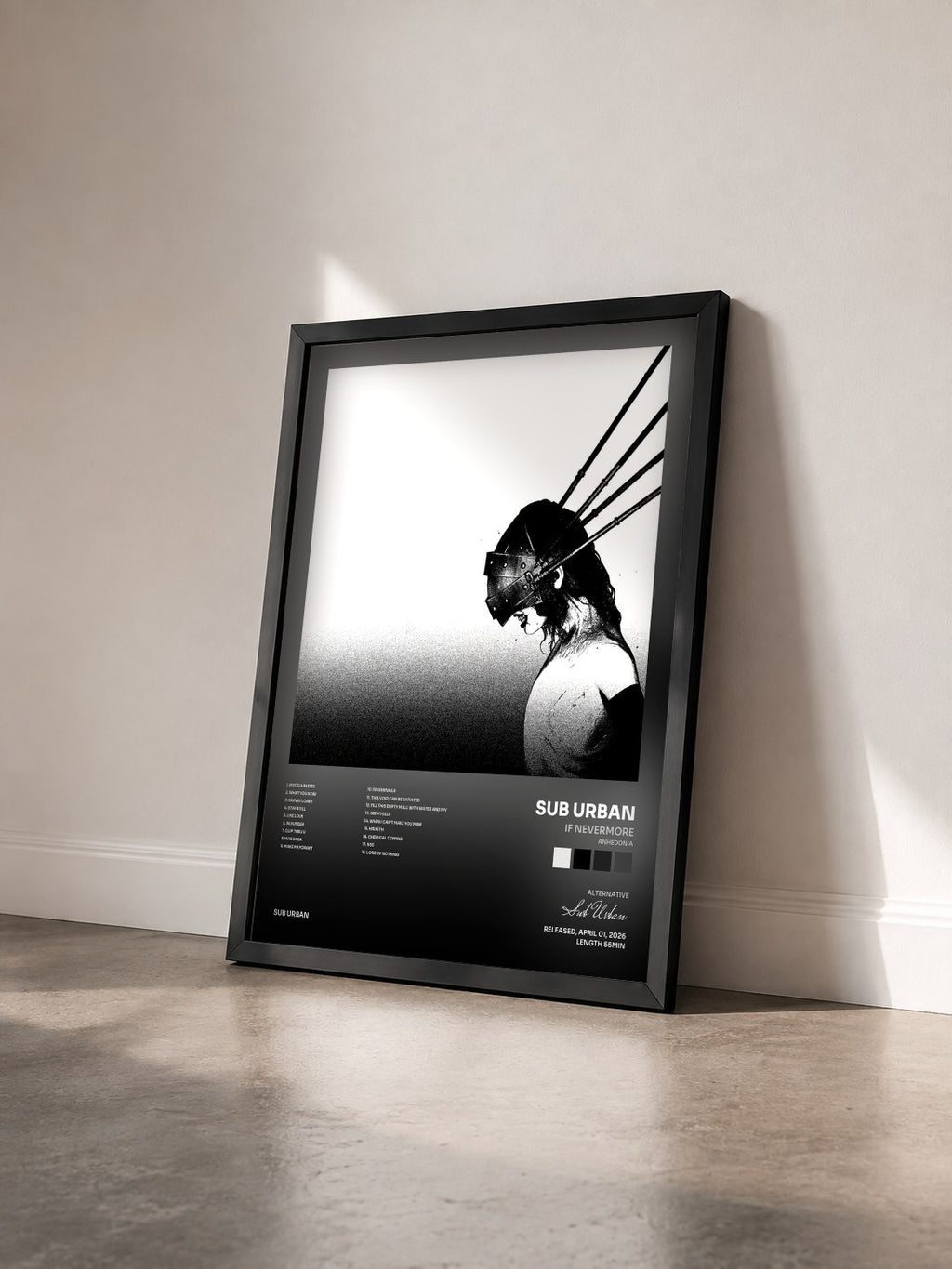 #noir Tableau de l'album If Nevermore (Anhedonia) de Sub Urban vu de trois quarts, cadre noir