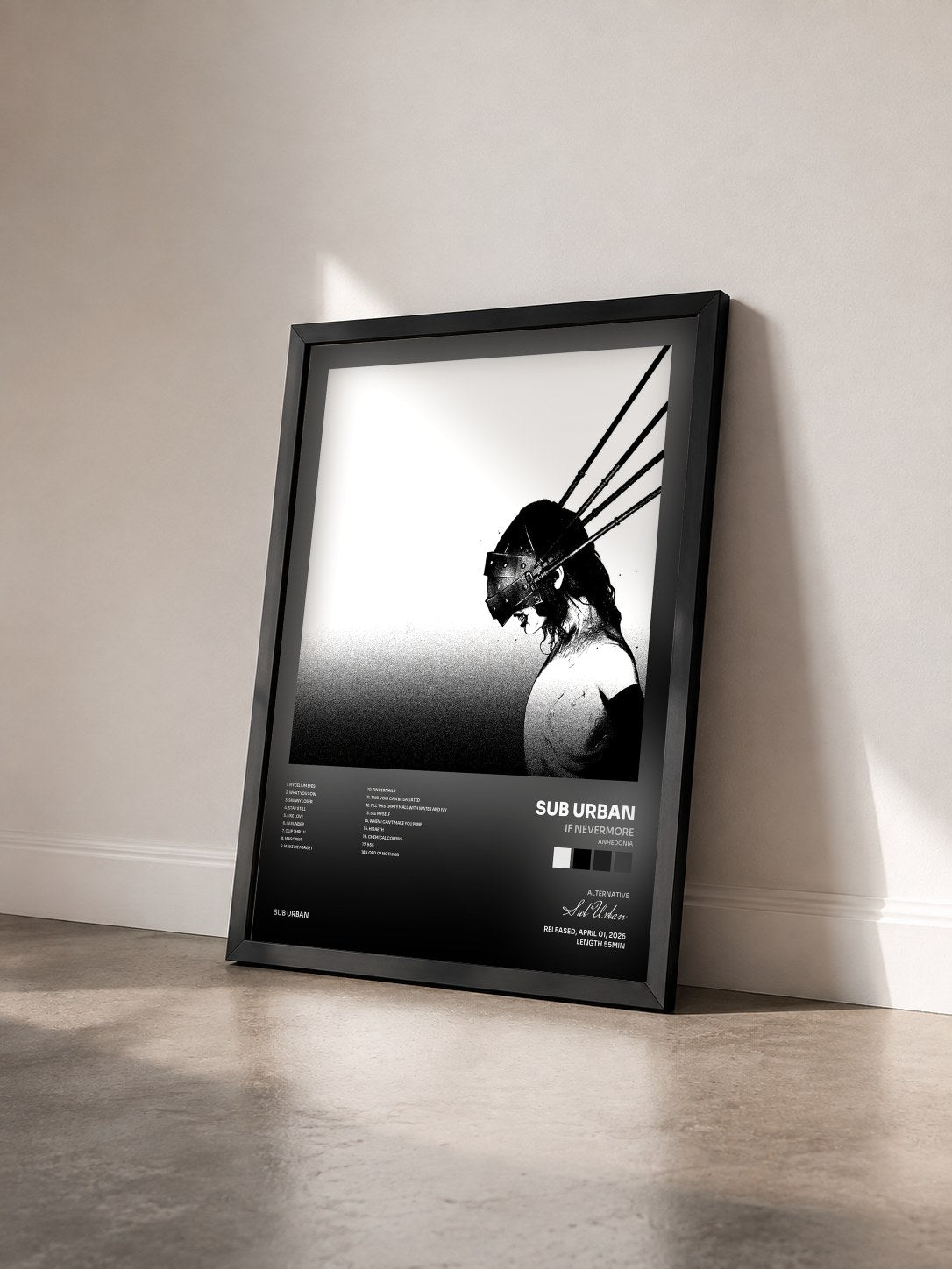 #noir Tableau de l'album If Nevermore (Anhedonia) de Sub Urban vu de trois quarts, cadre noir