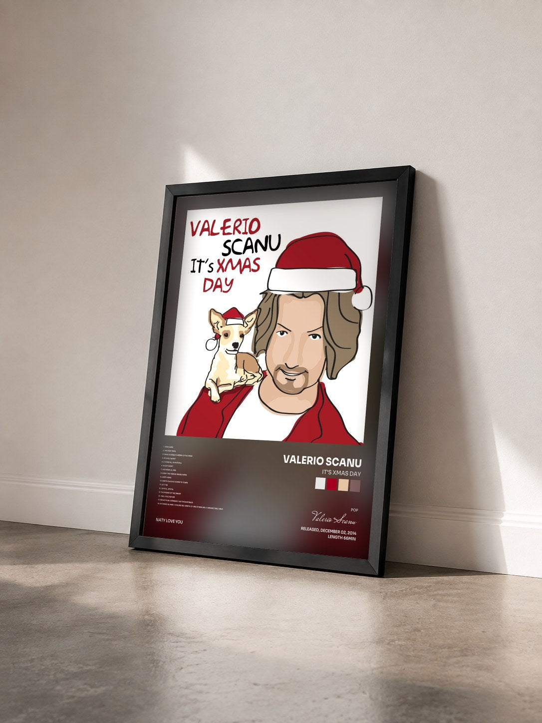 #noir Tableau de l'album It's Xmas Day de Valerio Scanu vu de trois quarts, cadre noir