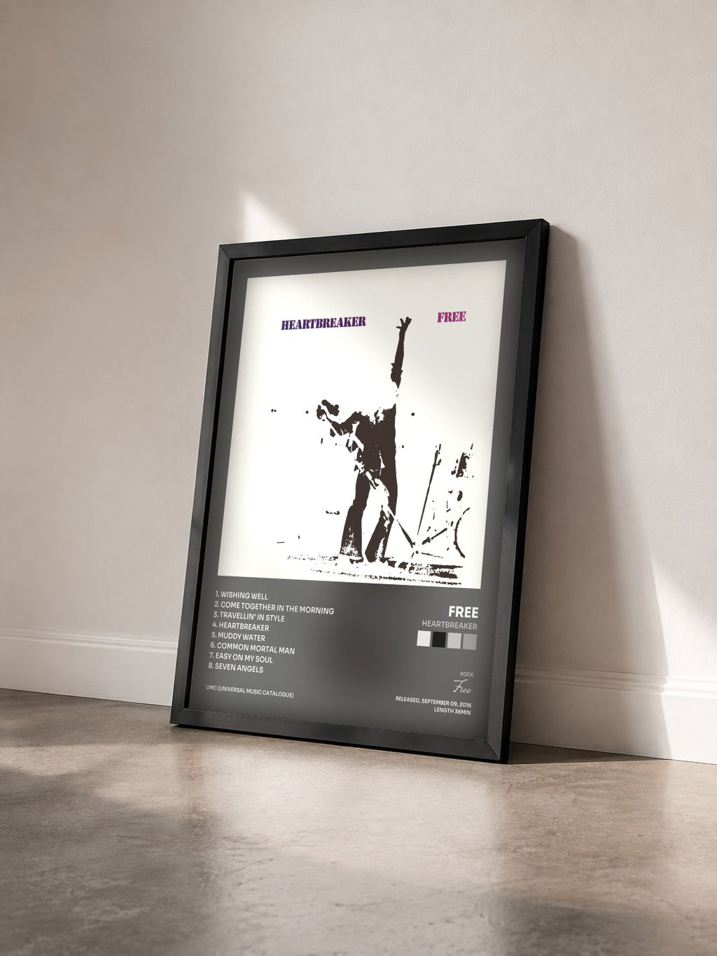 #noir Tableau de l'album Heartbreaker de Free vu de trois quarts, cadre noir