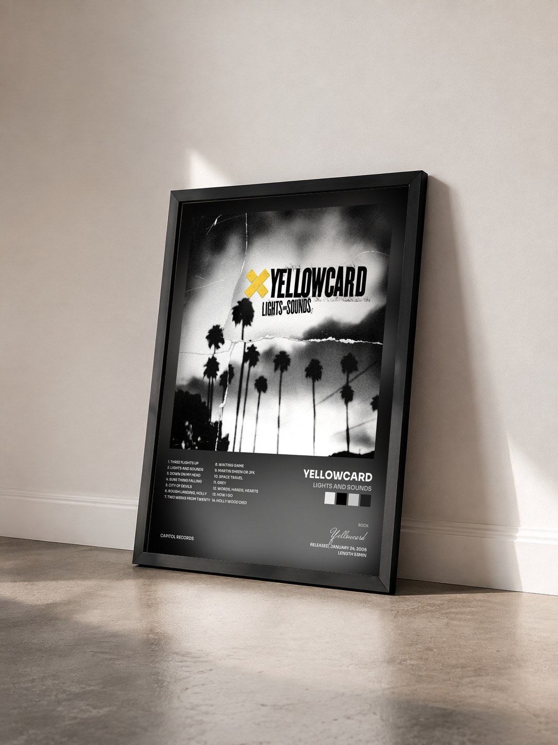 #noir Tableau de l'album Lights And Sounds de Yellowcard vu de trois quarts, cadre noir
