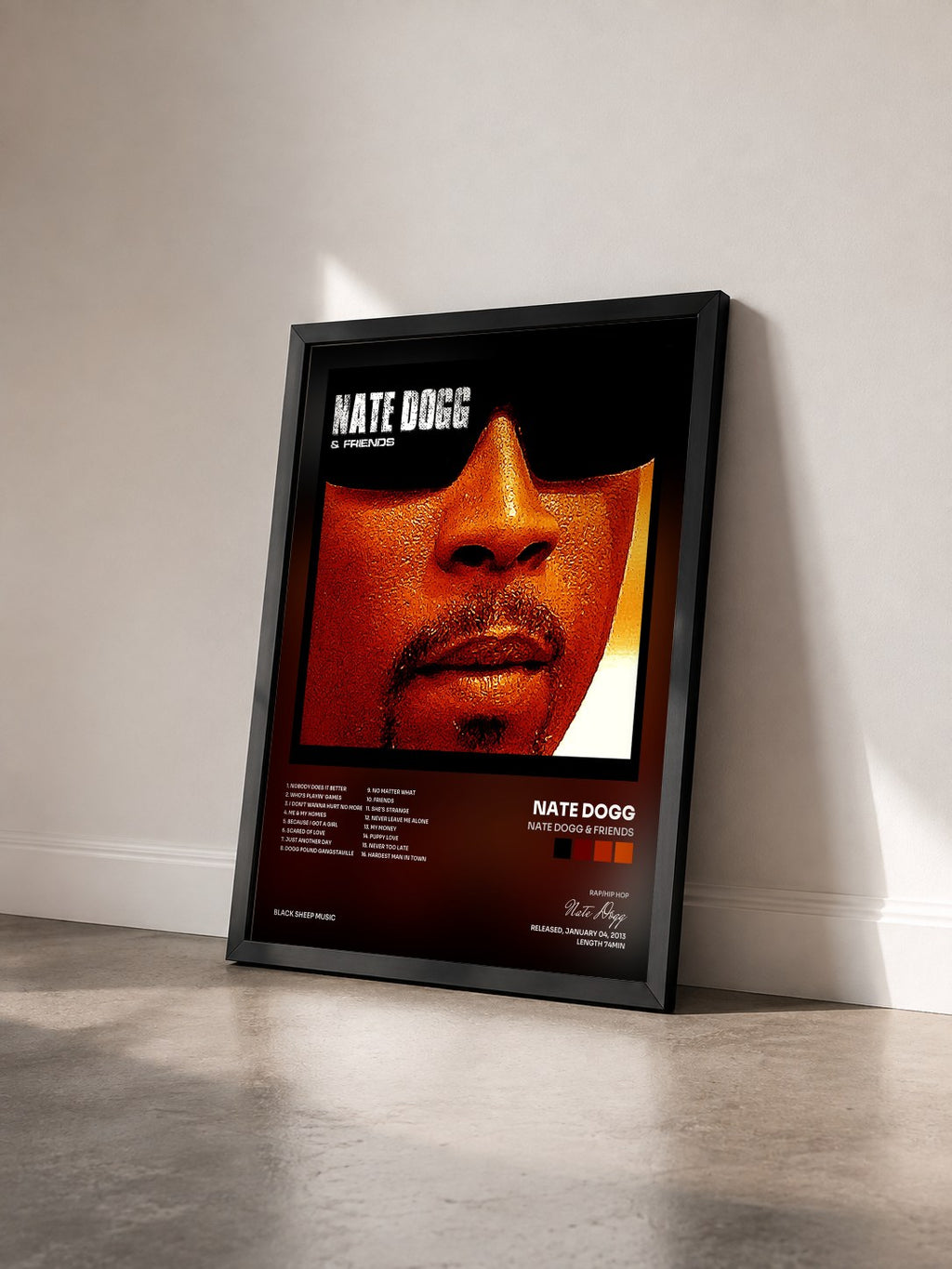 #noir Tableau de l'album Nate Dogg & Friends de Nate Dogg vu de trois quarts, cadre noir