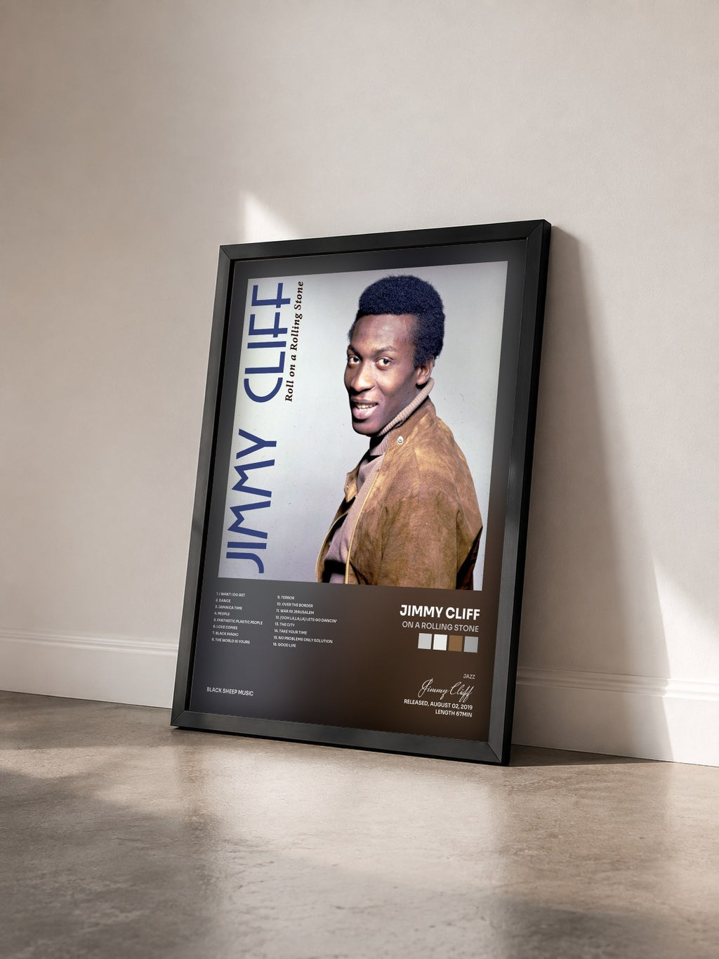 #noir Tableau de l'album On a Rolling Stone de Jimmy Cliff vu de trois quarts, cadre noir