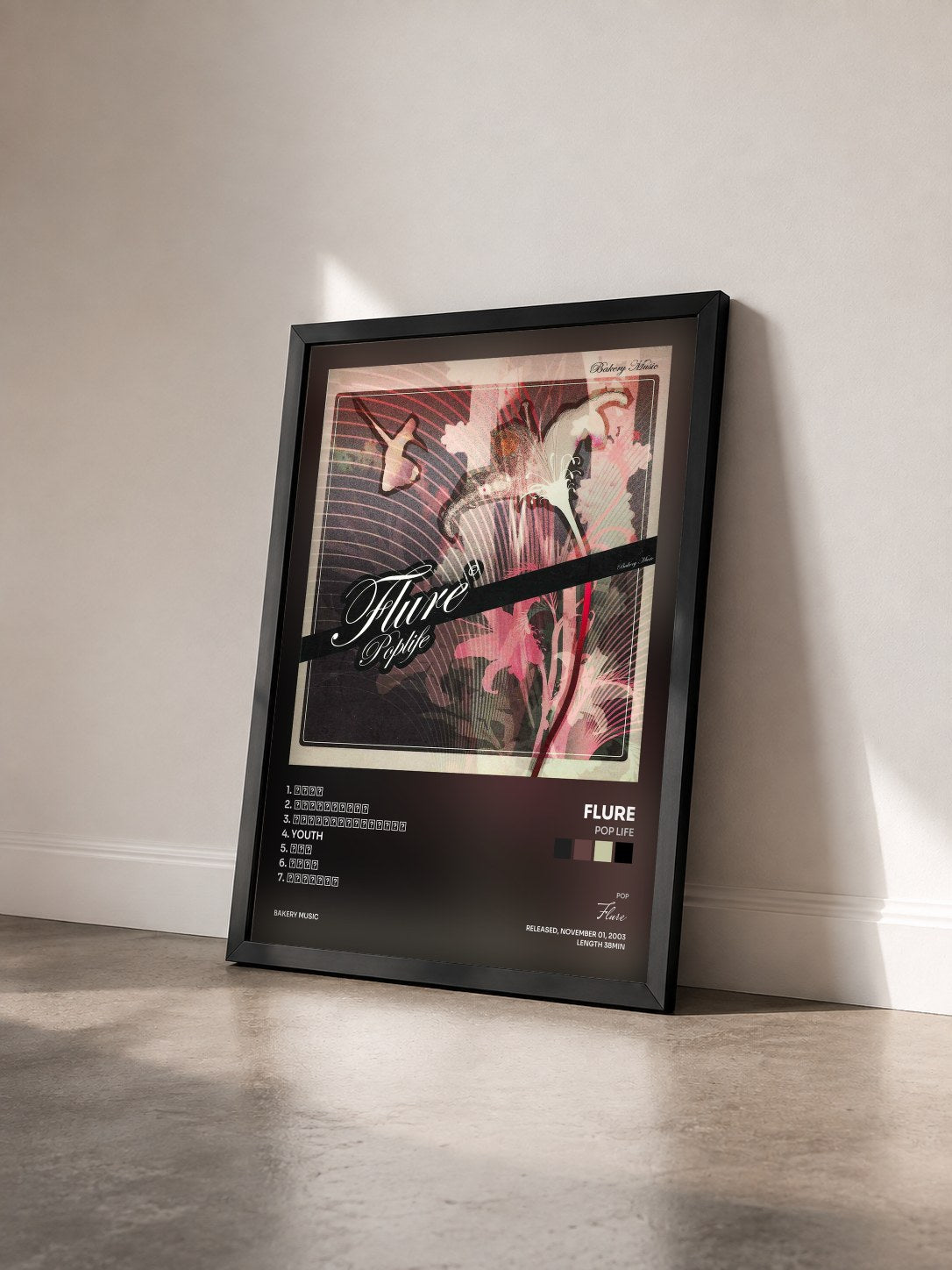 #noir Tableau de l'album Pop Life de Flure vu de trois quarts, cadre noir