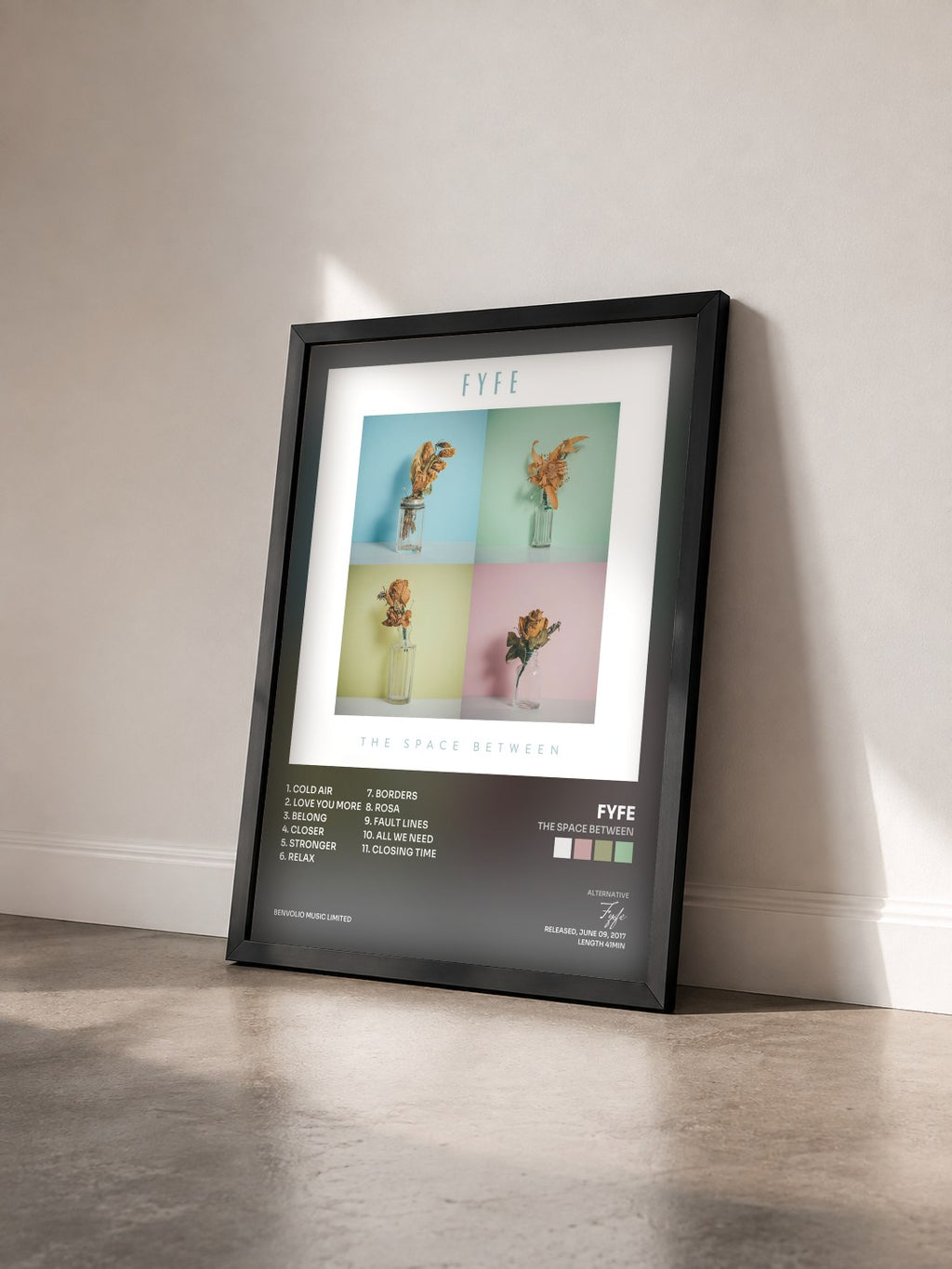 #noir Tableau de l'album The Space Between de Fyfe vu de trois quarts, cadre noir