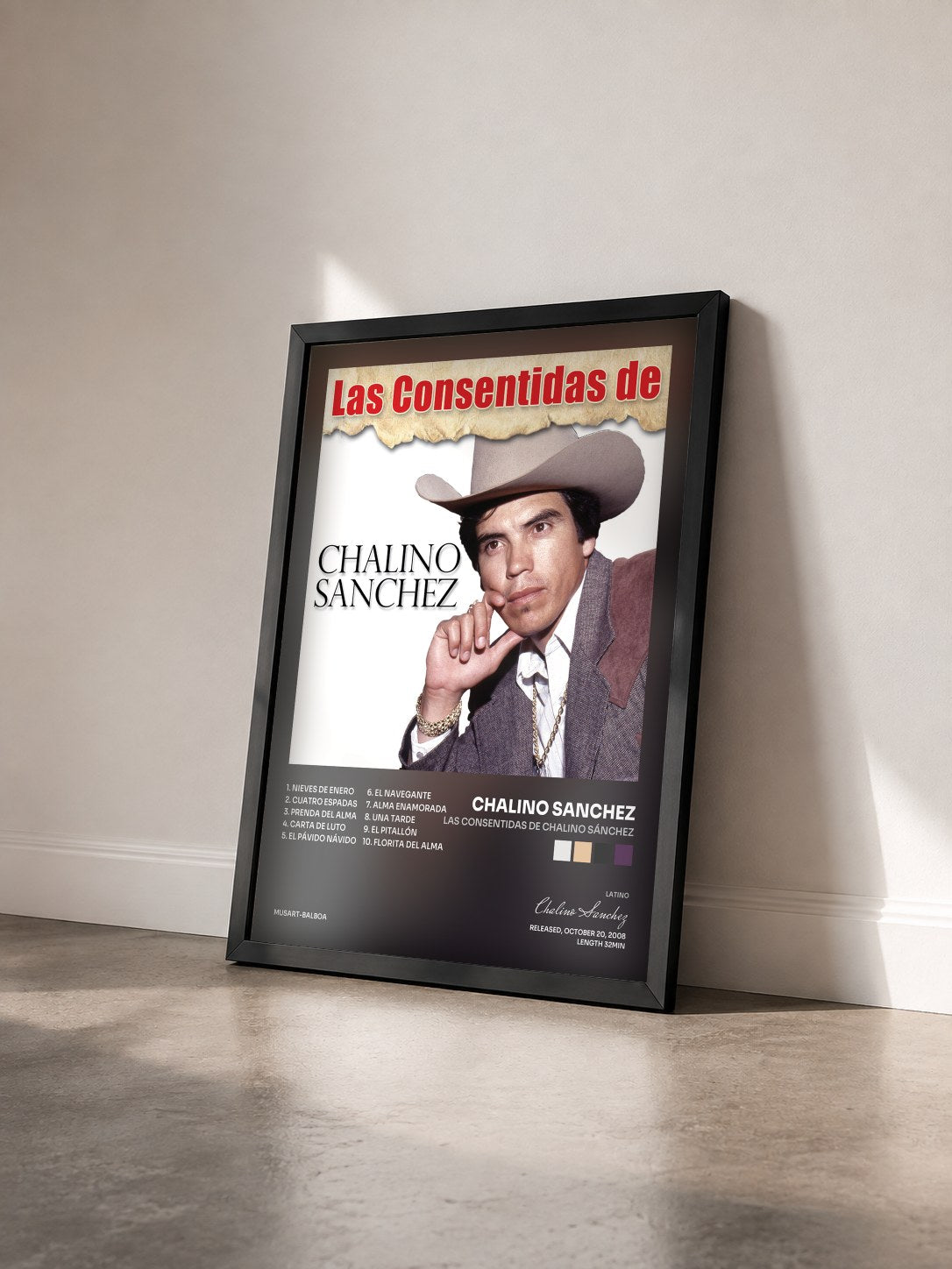 #noir Tableau de l'album Las Consentidas De Chalino Sánchez de Chalino Sanchez vu de trois quarts, cadre noir