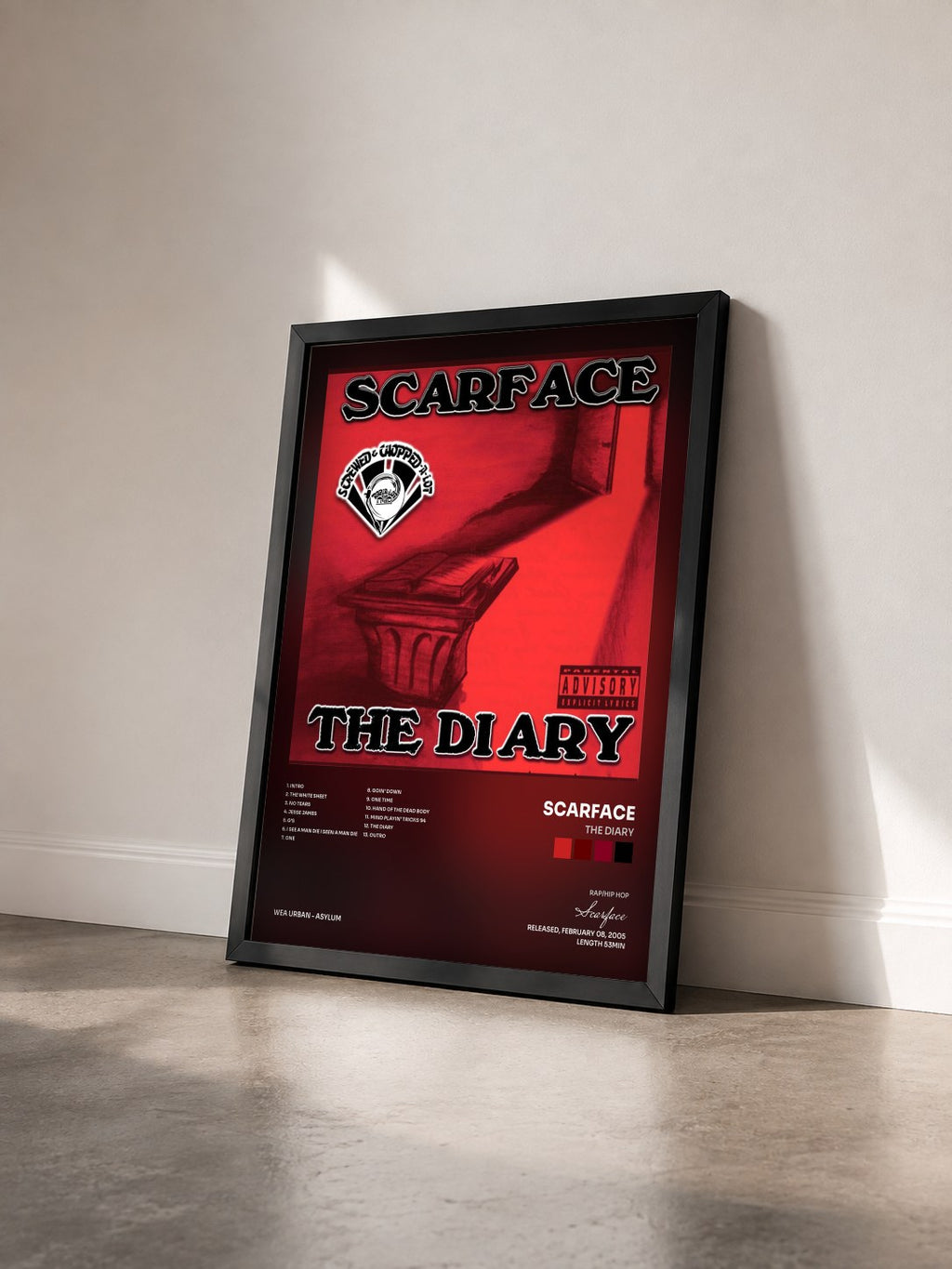 #noir Tableau de l'album The Diary de Scarface vu de trois quarts, cadre noir