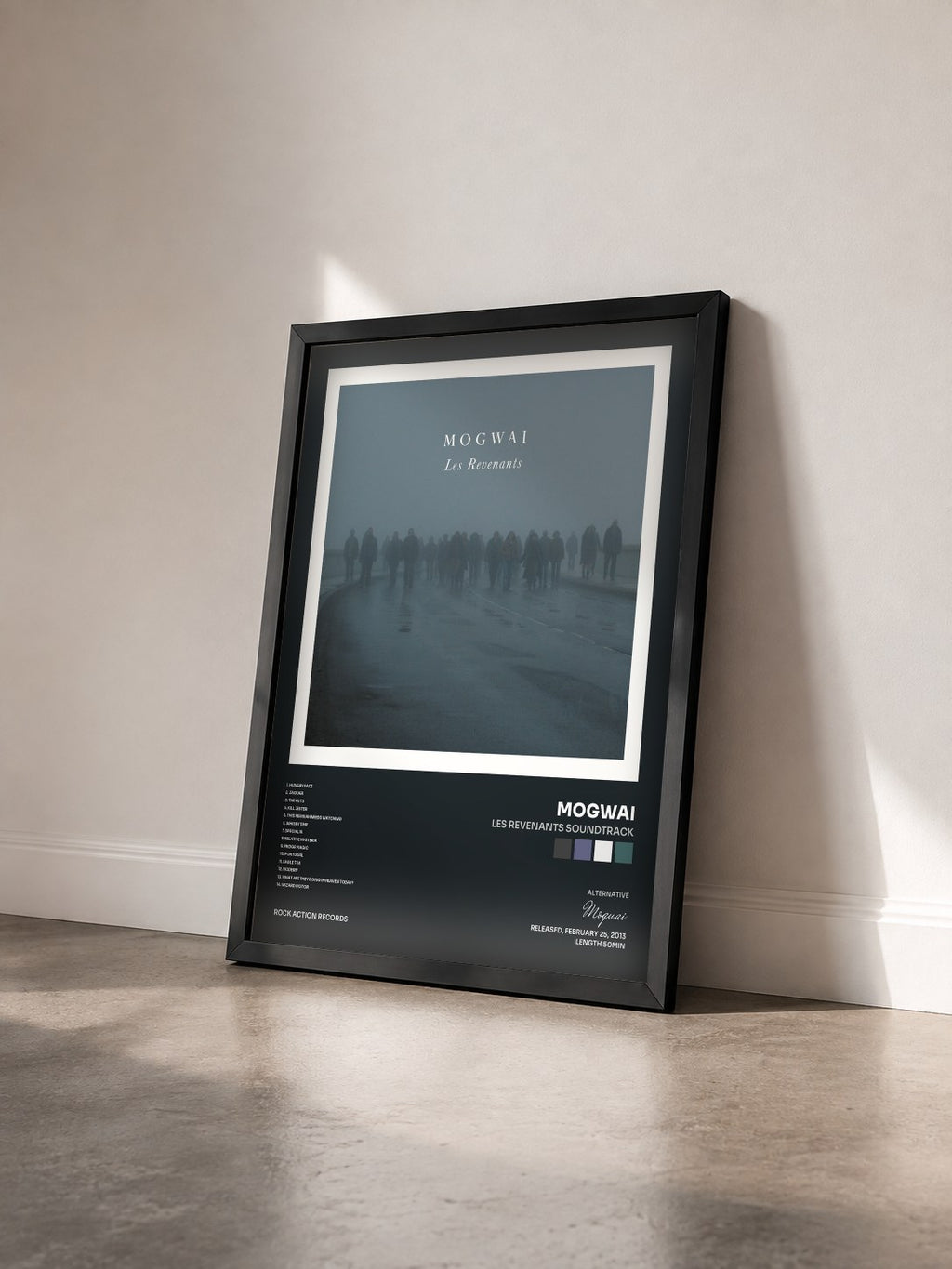 #noir Tableau de l'album Les Revenants Soundtrack de Mogwai vu de trois quarts, cadre noir