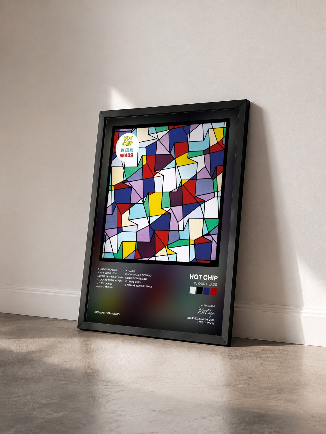 #noir Tableau de l'album In Our Heads de Hot Chip vu de trois quarts, cadre noir