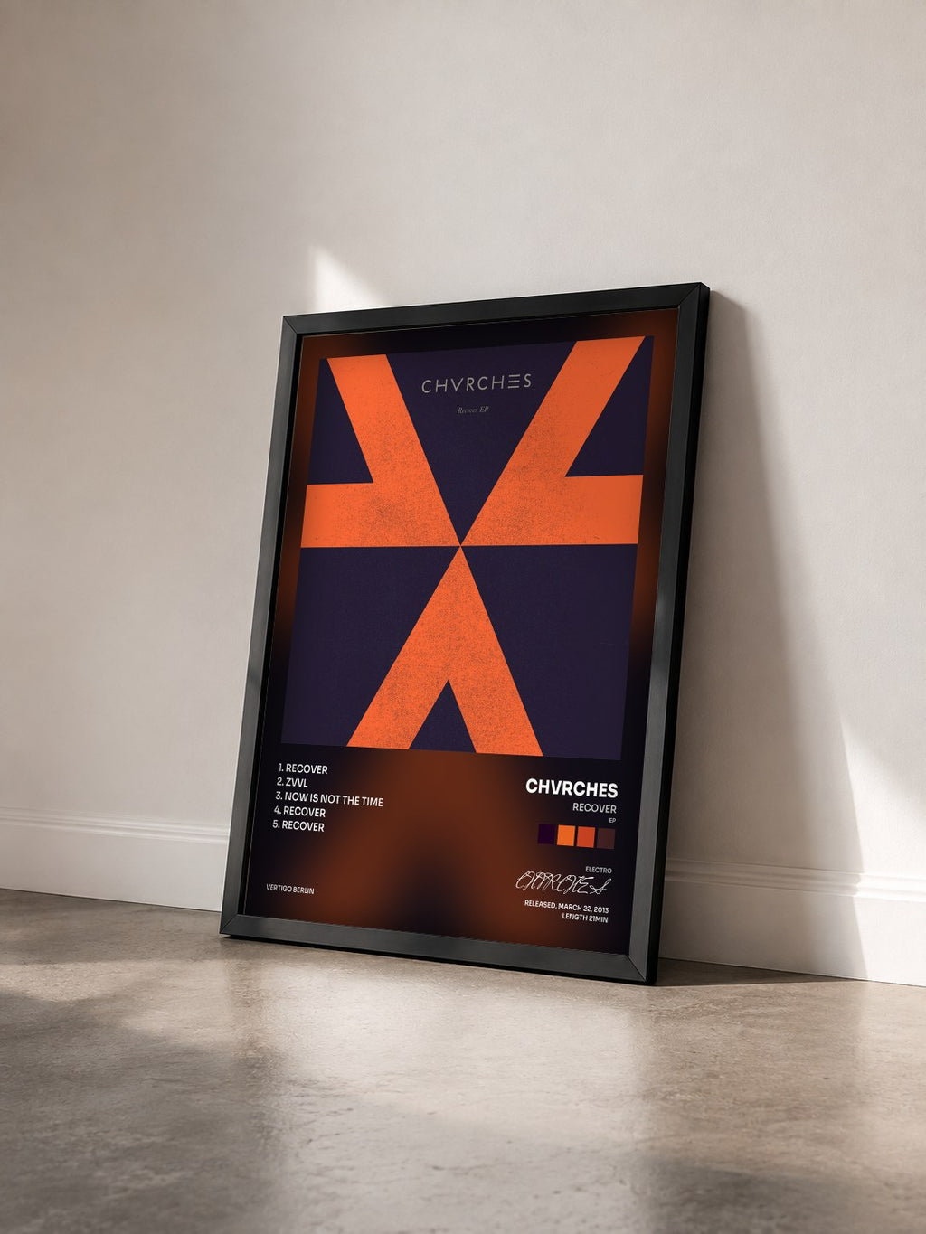 #noir Tableau de l'album Recover (EP) de CHVRCHES vu de trois quarts, cadre noir